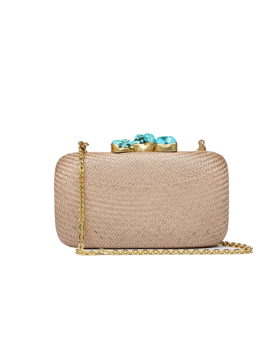 Kali Taupe Clutch with Aqua Stone