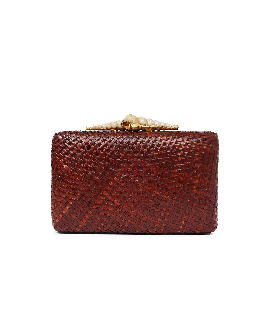 Kapre Brown Clutch with Shells Stone