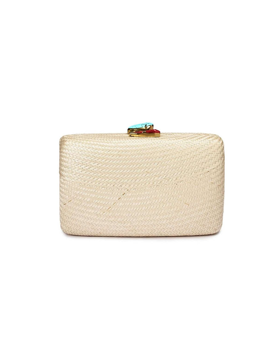 Kapre Natural Clutch with Coral & Turquoise Stones