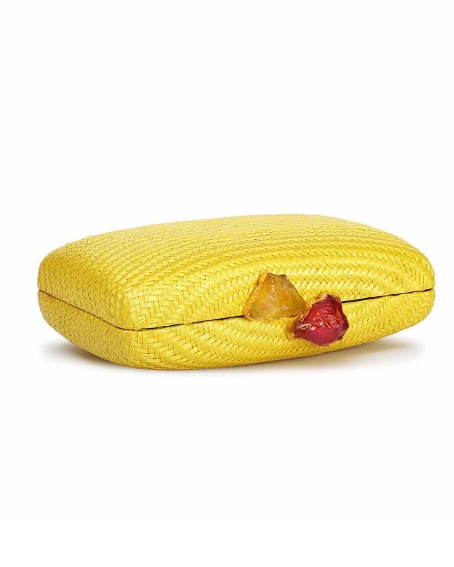 Kapre Yellow Clutch with Aura Quartz Stone