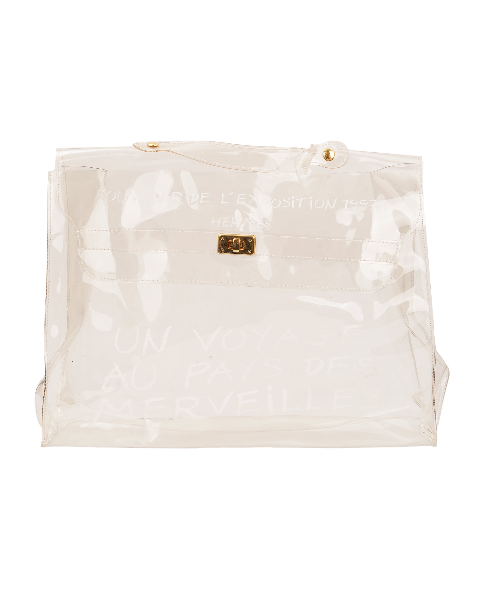 HERMES VINYL KELLY SOUVENIR DE L' EXPOSITION 1997 CLEAR HAND BAG GOLD HARDWARE 90327407