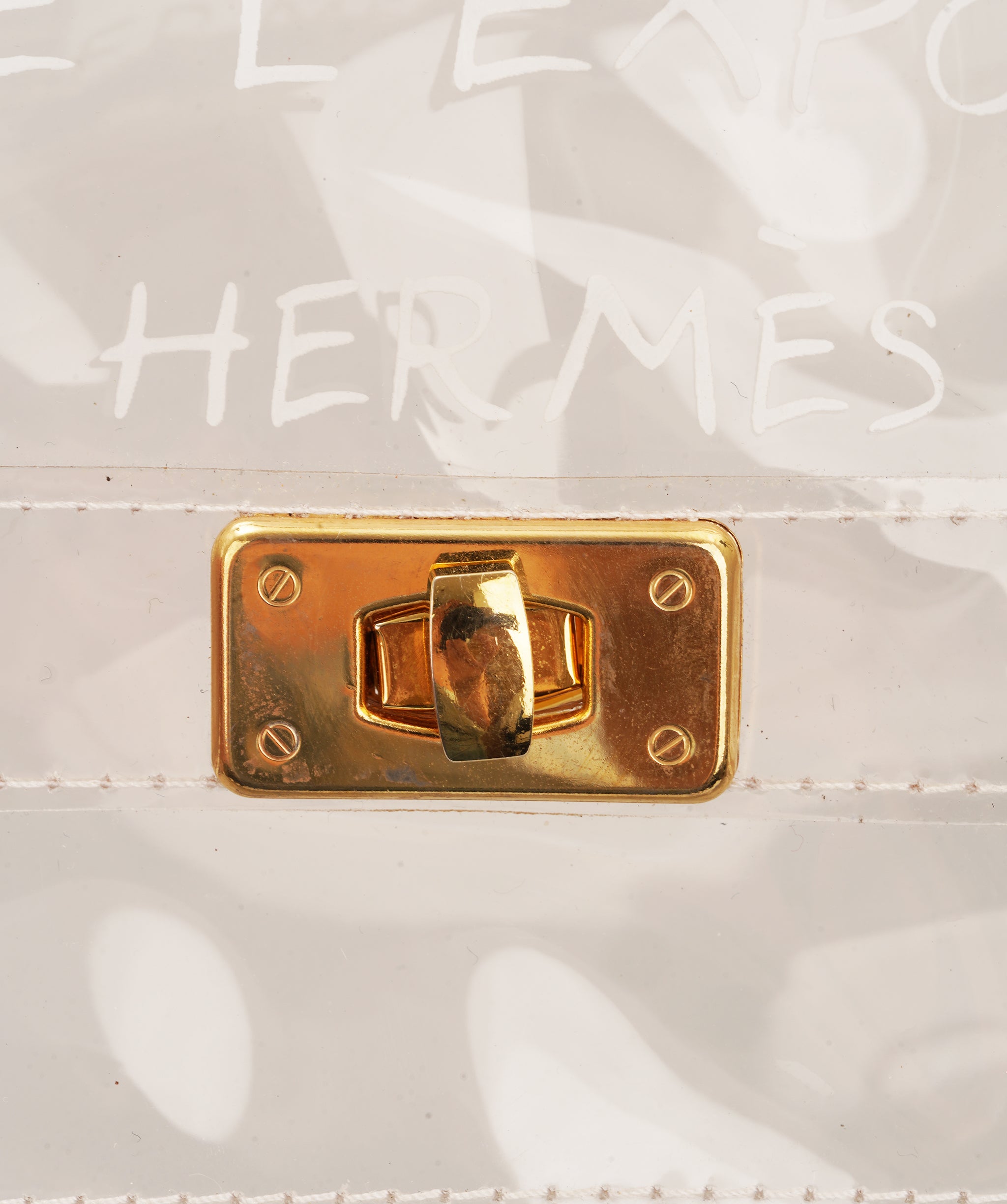 HERMES VINYL KELLY SOUVENIR DE L' EXPOSITION 1997 CLEAR HAND BAG GOLD HARDWARE 90327407