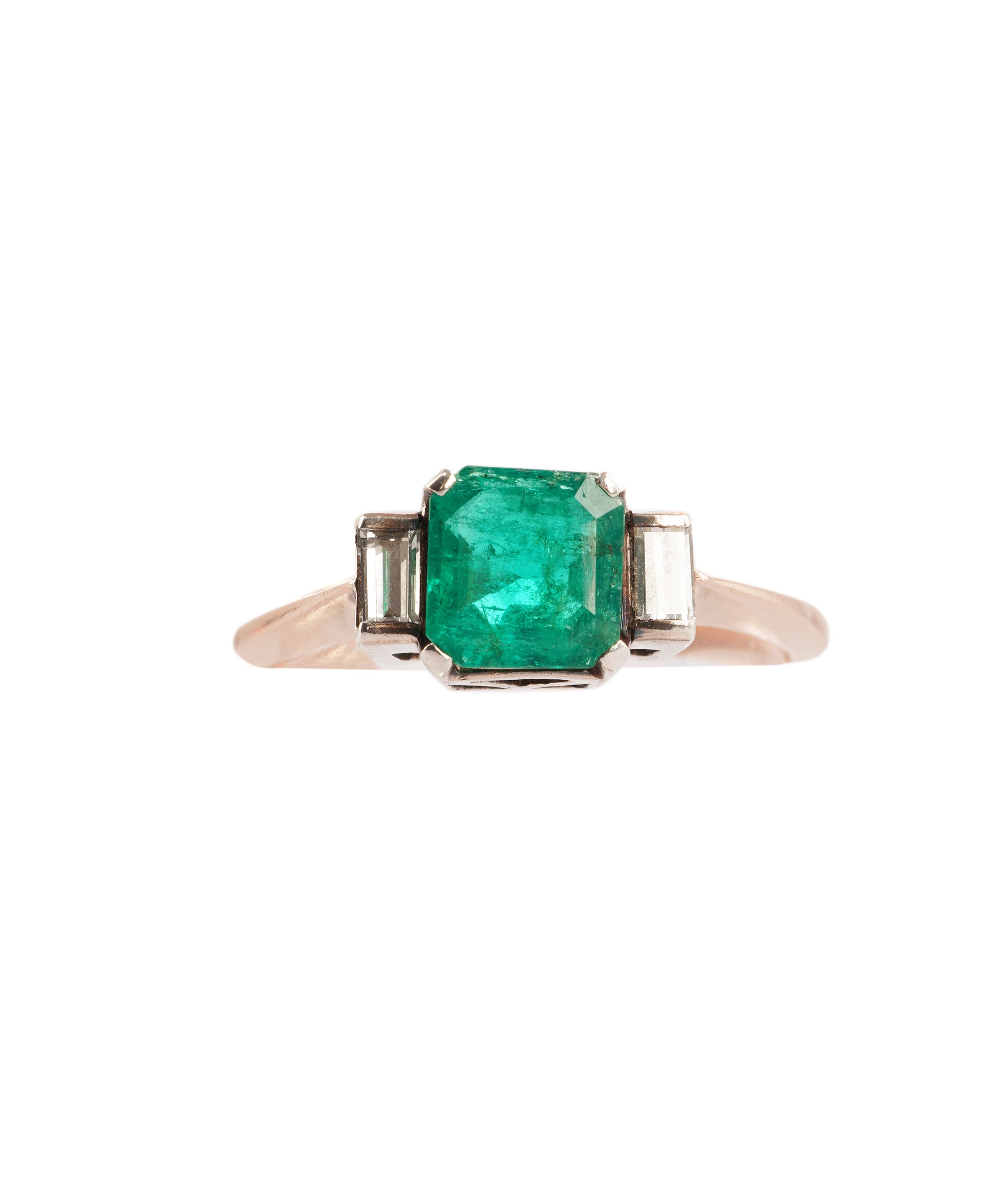 An Emerald and Diamond 3-Stone Ring WA90559