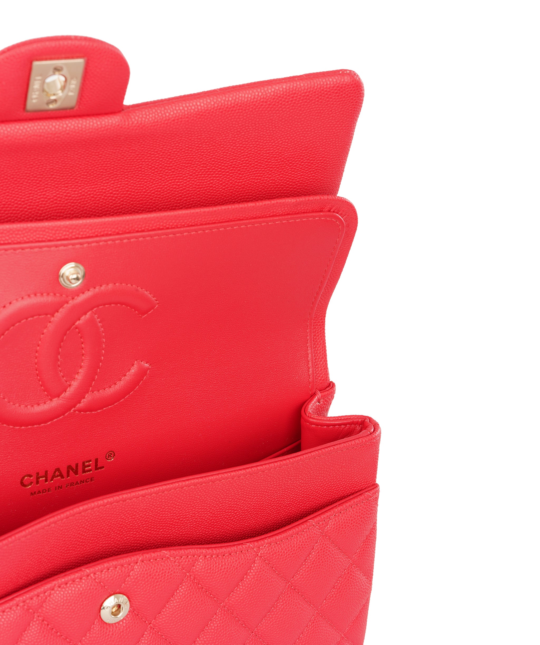 Chanel Vibrant Red Quilted Caviar Leather Classic Double Flap Bag ALTC1185