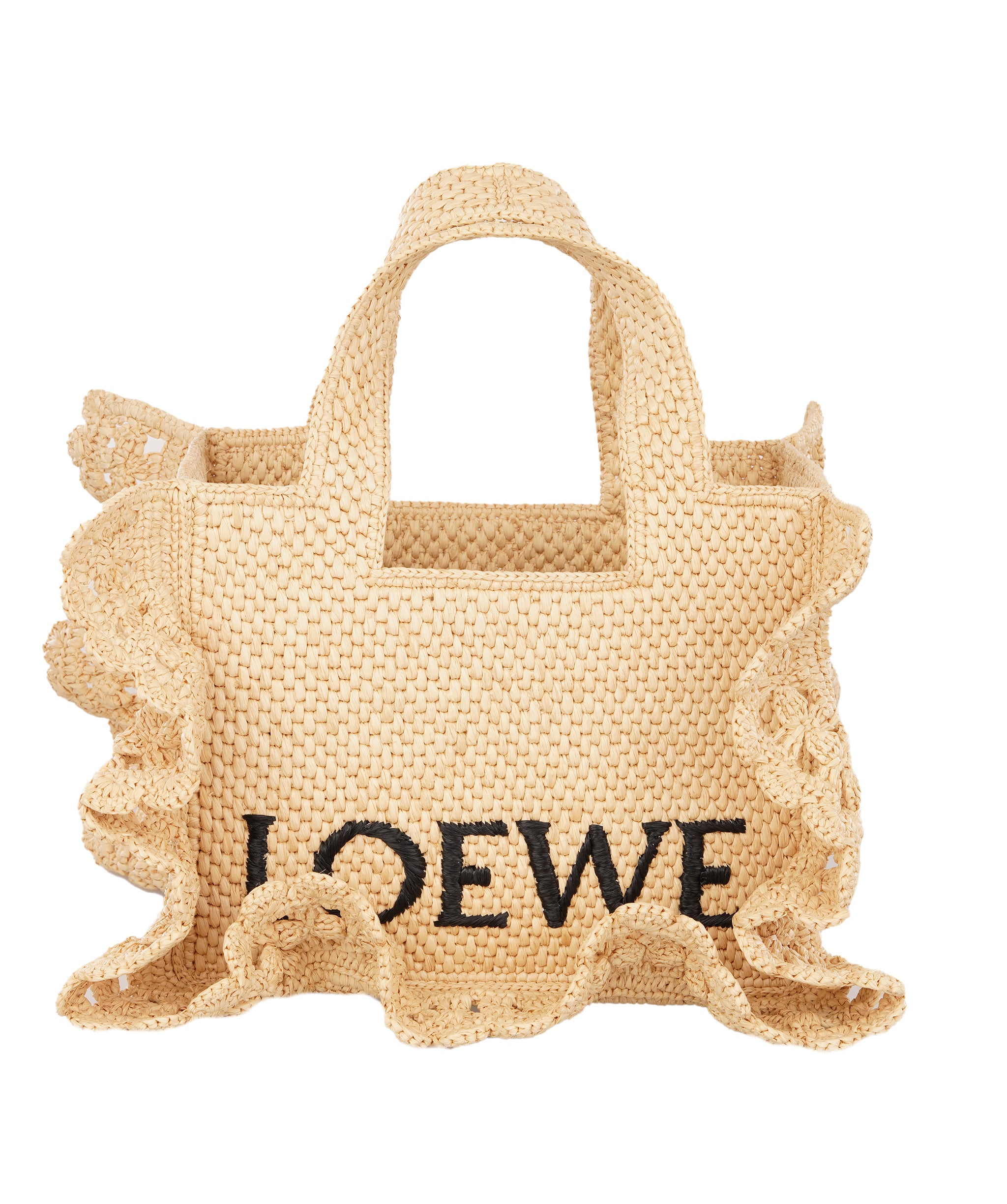Loewe x Paula's Beige Ibiza Font Ruffla Tote Bag ALTC1186