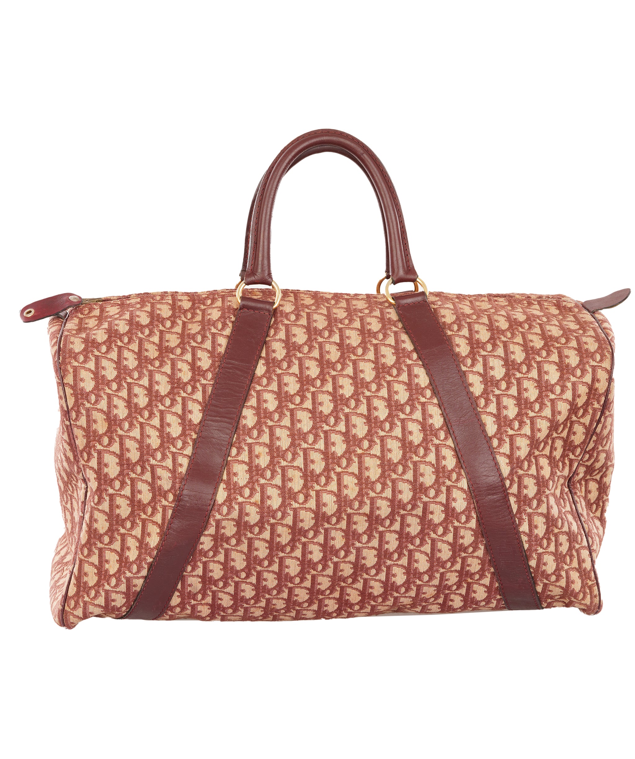 Christian Dior Burgundy and Beige Trotter Monogram Oblique Canvas Boston Bag ALC4364