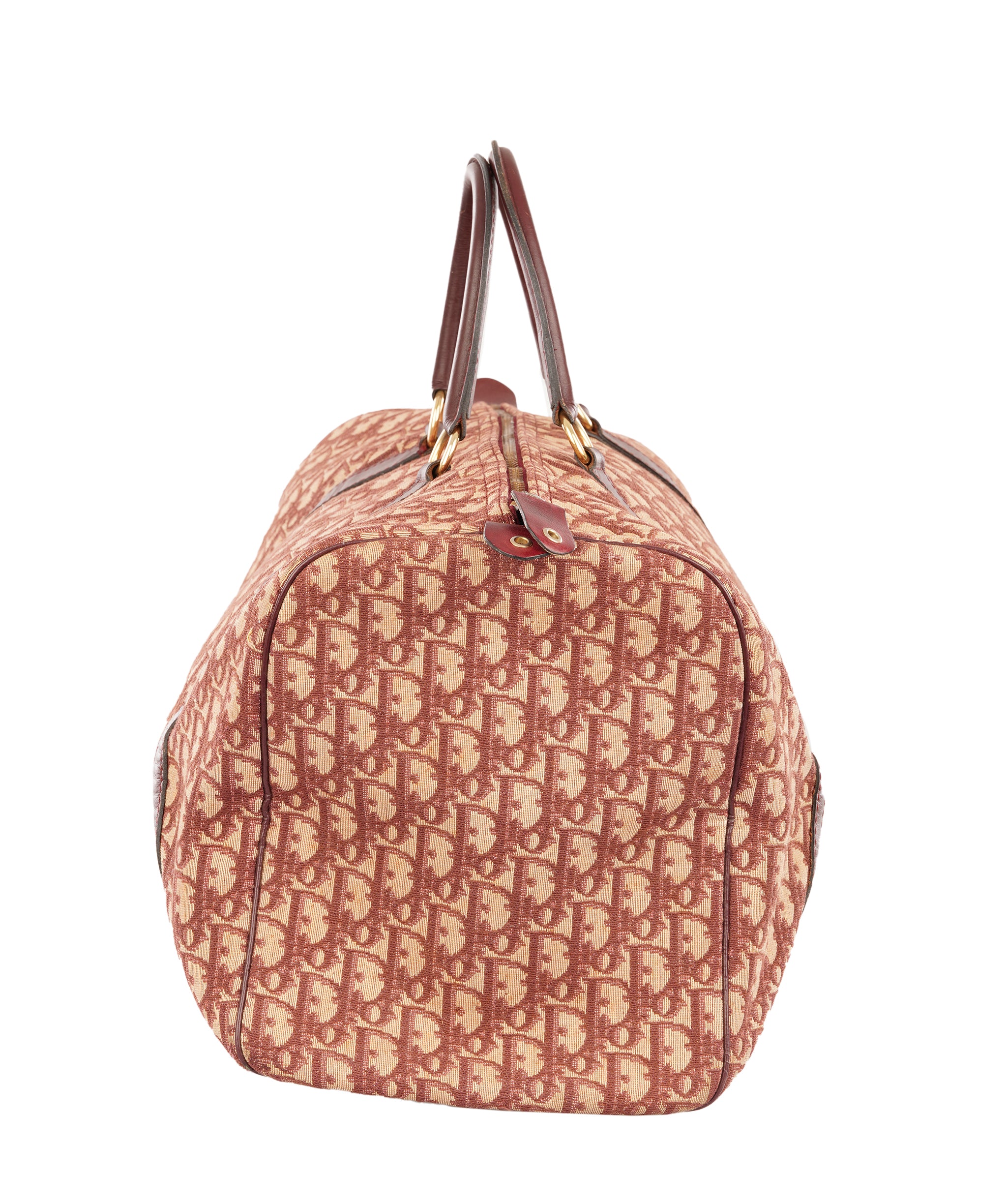 Christian Dior Burgundy and Beige Trotter Monogram Oblique Canvas Boston Bag ALC4364
