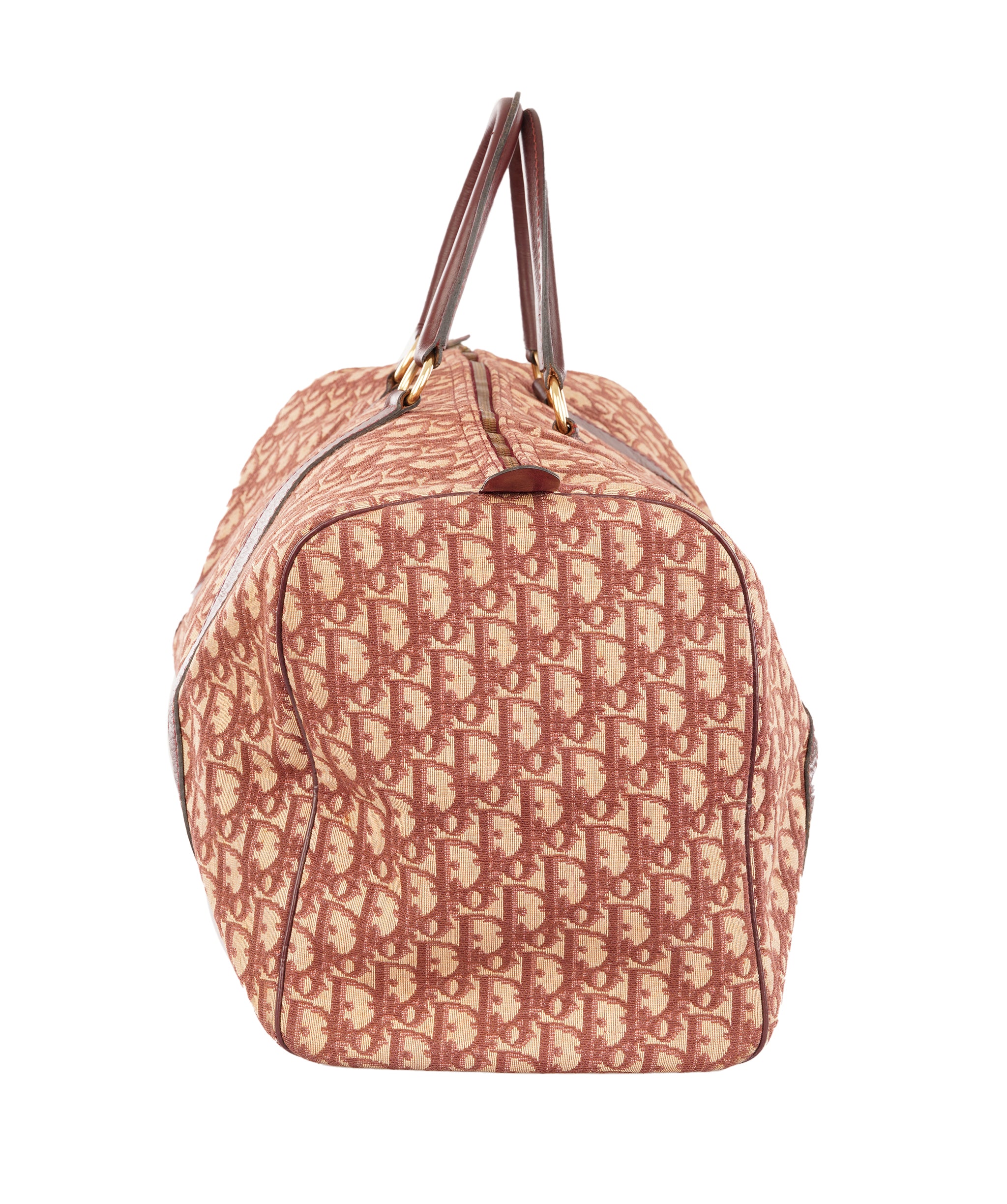 Christian Dior Burgundy and Beige Trotter Monogram Oblique Canvas Boston Bag ALC4364
