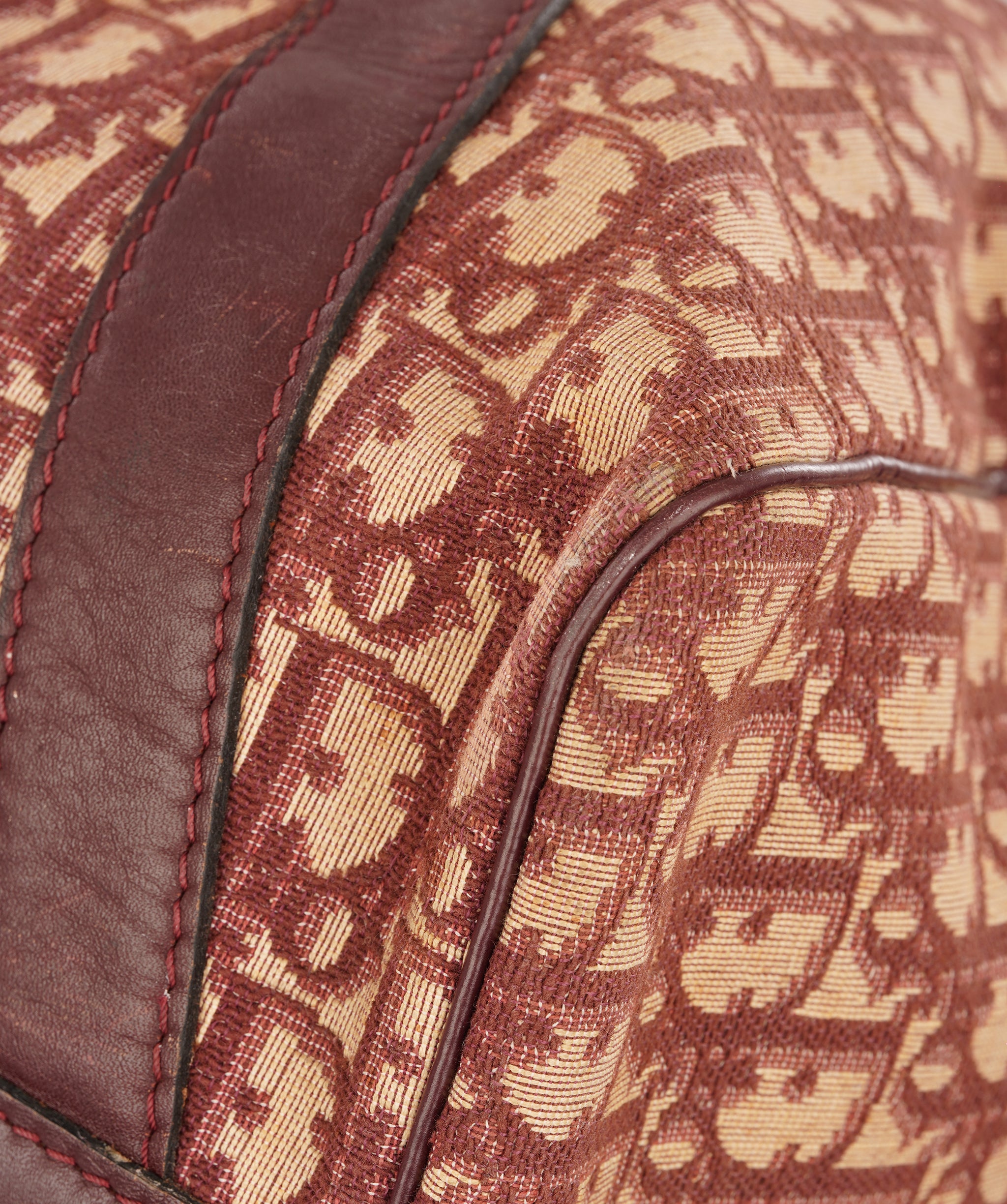 Christian Dior Burgundy and Beige Trotter Monogram Oblique Canvas Boston Bag ALC4364