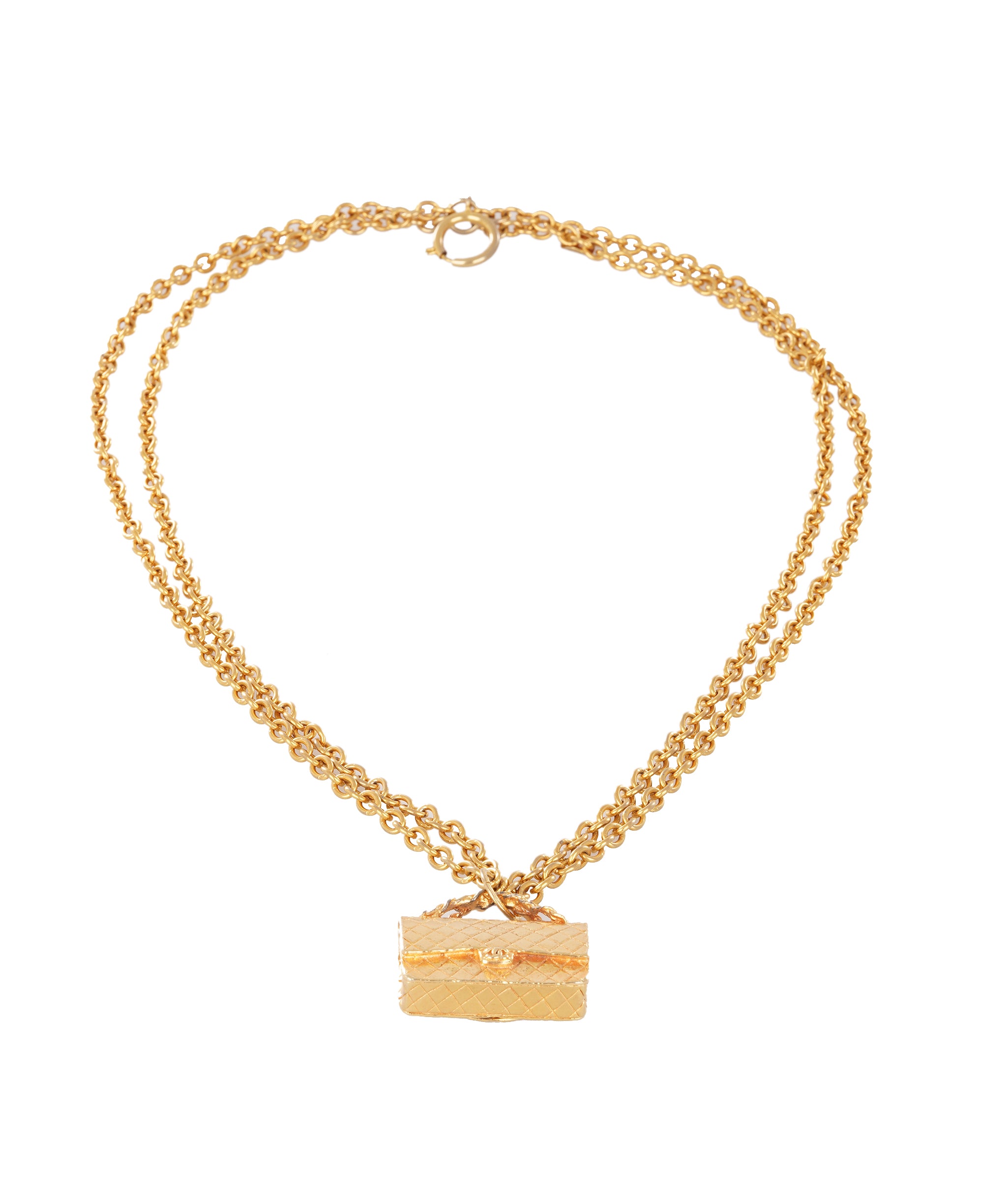 24K Gold Vintage Chanel Classic Flap Bag Pendant Necklace ALC4359