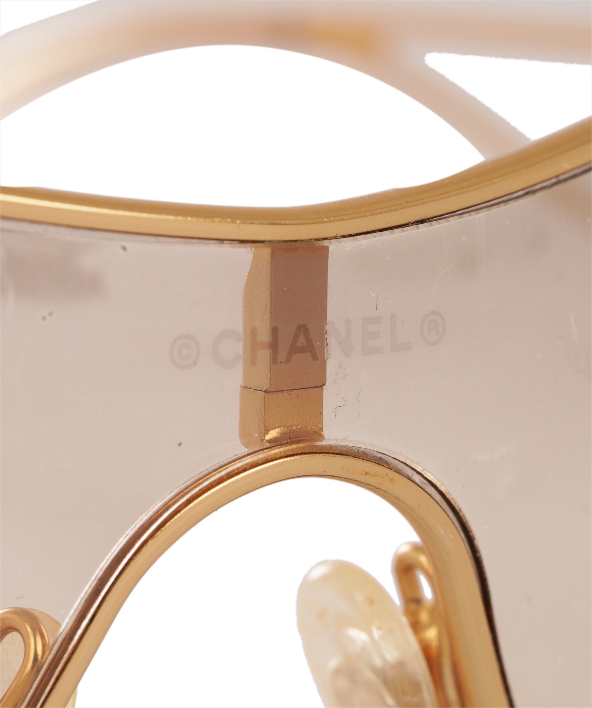 Chanel Vintage Light Amber Rhinestone CC Sheild Sunglasses with Gold Frame ALC4338