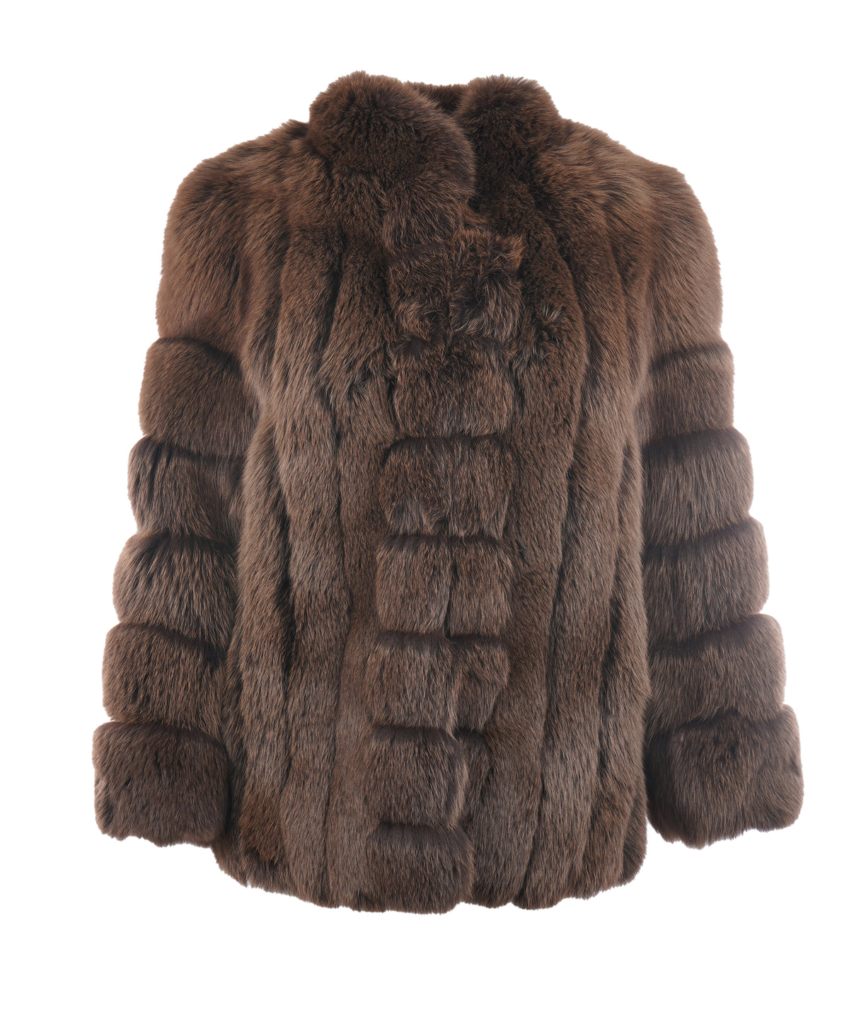 Saga Fox Mink Brown Fox Fur Half Coat AKC1597