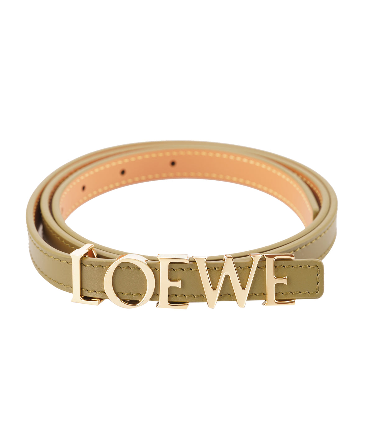 Loewe Olive Green Logo Lettering Leather Belt with Gold-tone Hardware ANL0170