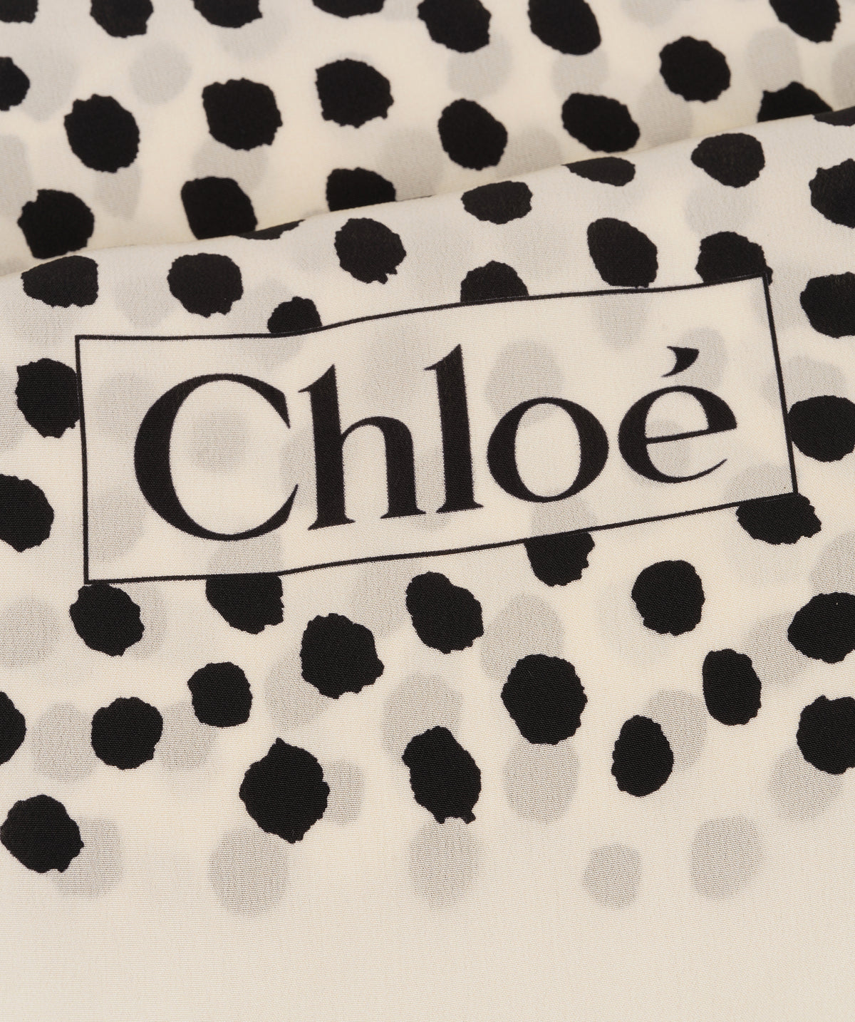 Chloe Black Spotted Polka-Dot Beige Silk Square Scarf ANL0160