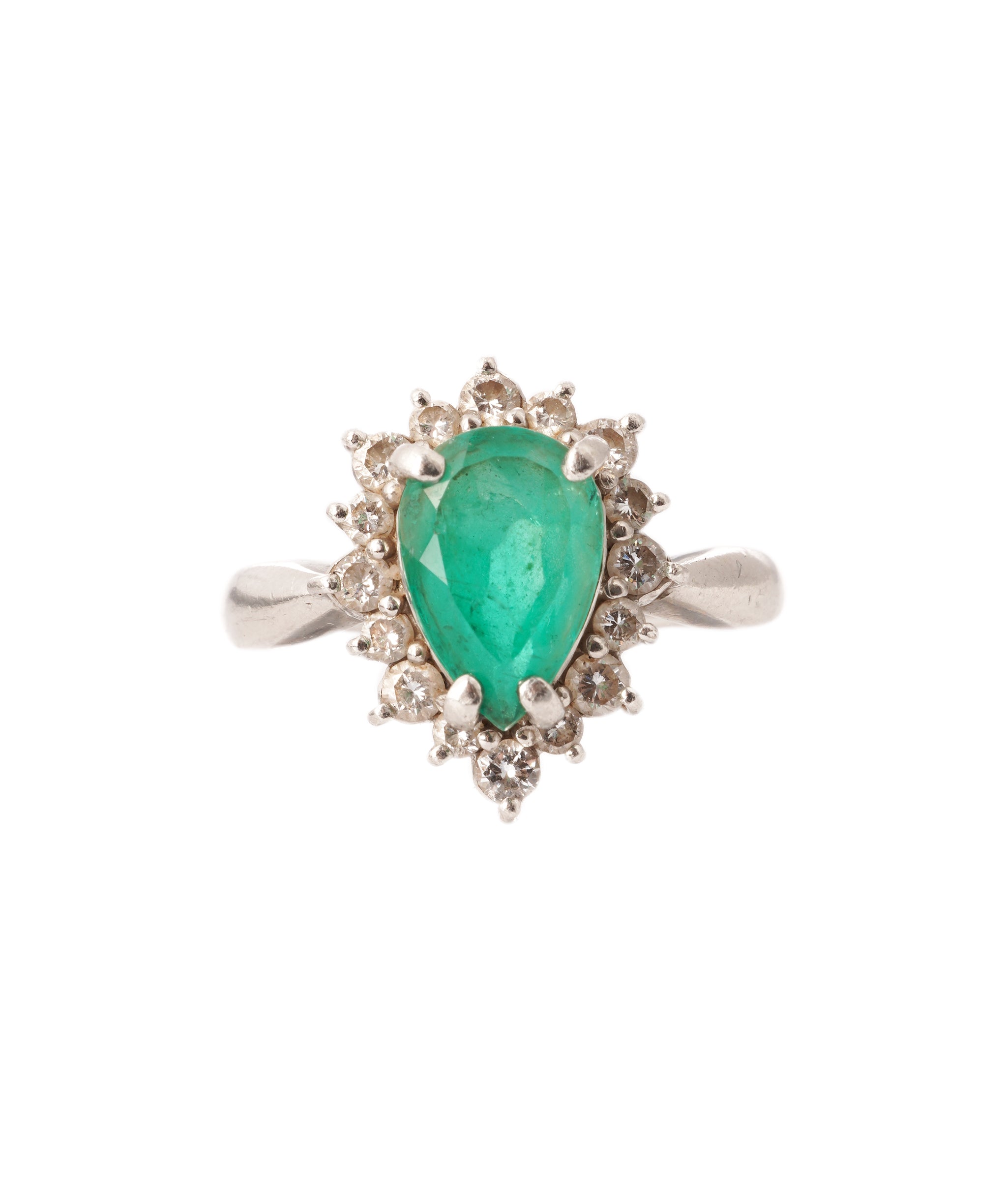 Emerald pear - palladium and diamond ring ALC4286