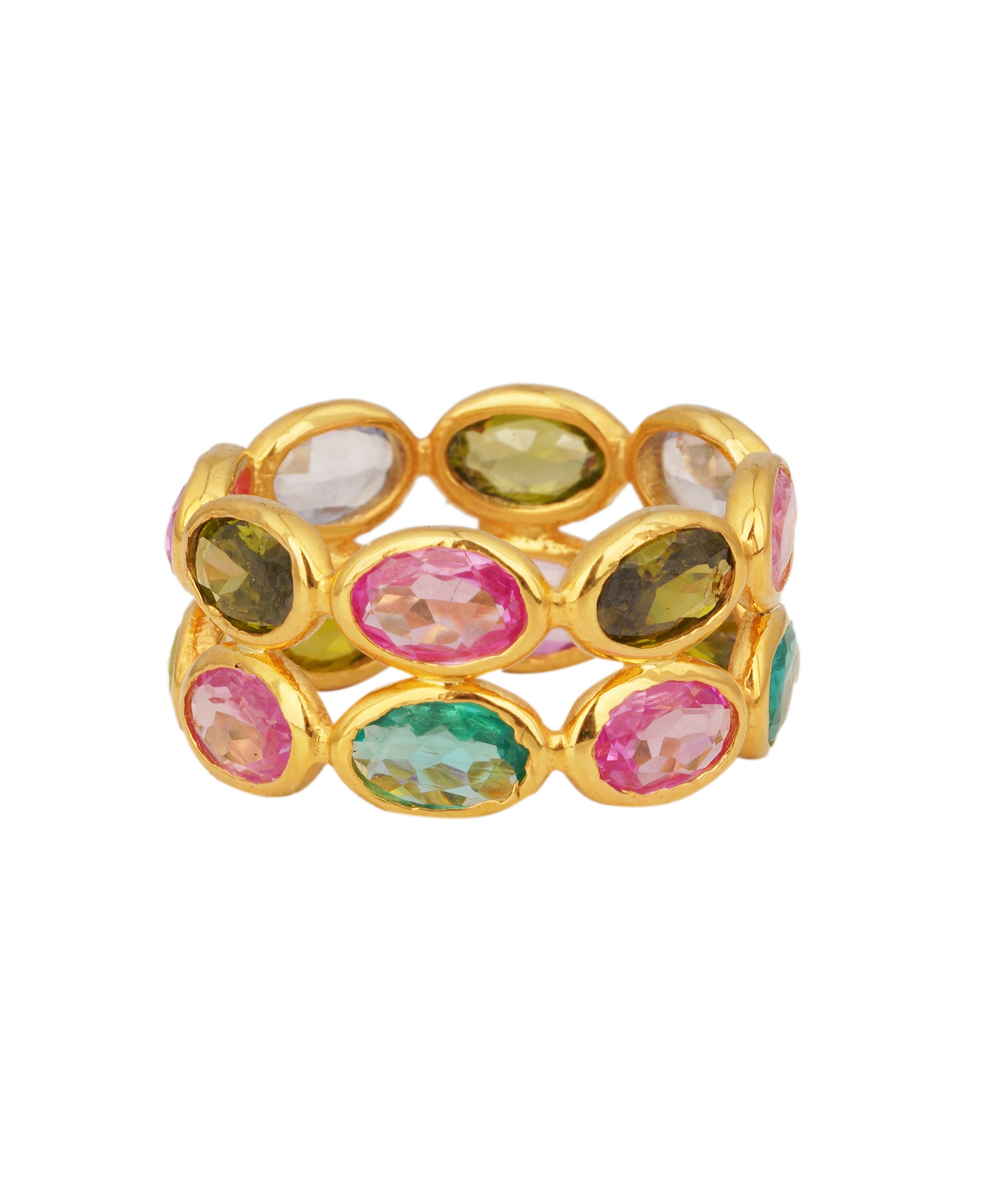 Multi Colour Rainbow Dual Band Oval Tourmaline Ring ANC1763