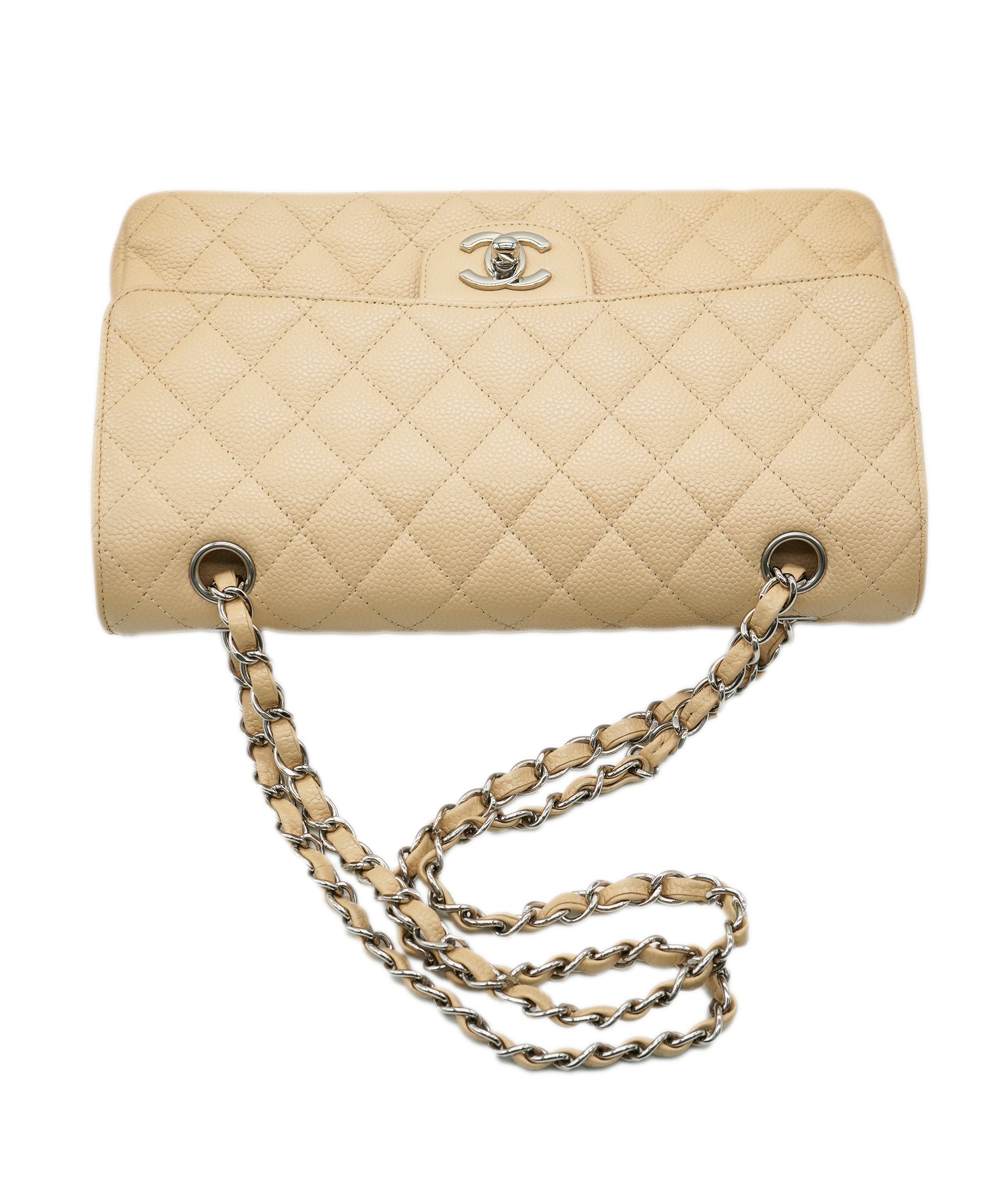 Chanel Caviar Beige Classic Flap With Silver Hardware ALC3566