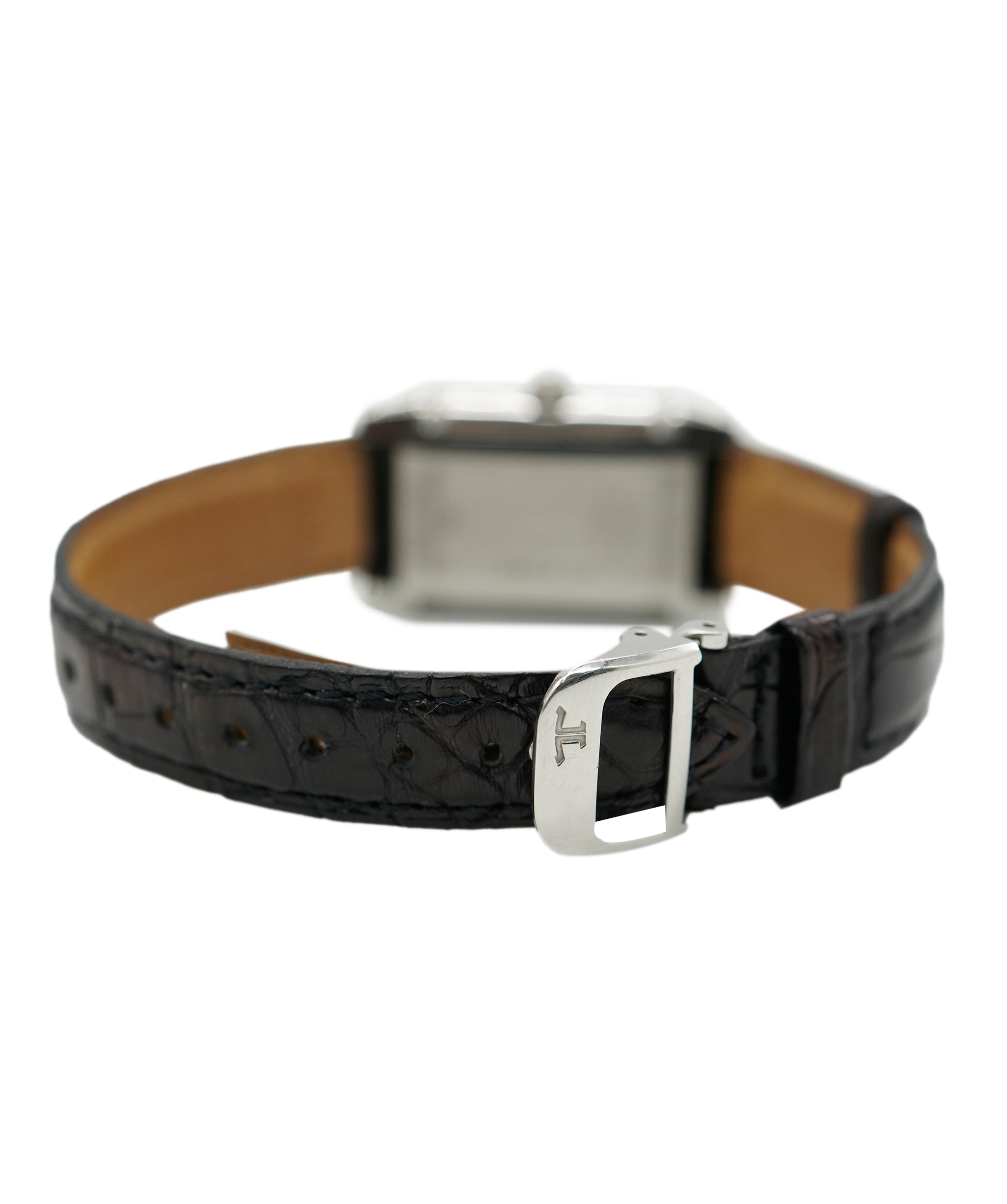 Jaeger Le Coulture Reverso Classic Medium Duetto Silver Dial Diamond Set Black Croc Watch ALC3567