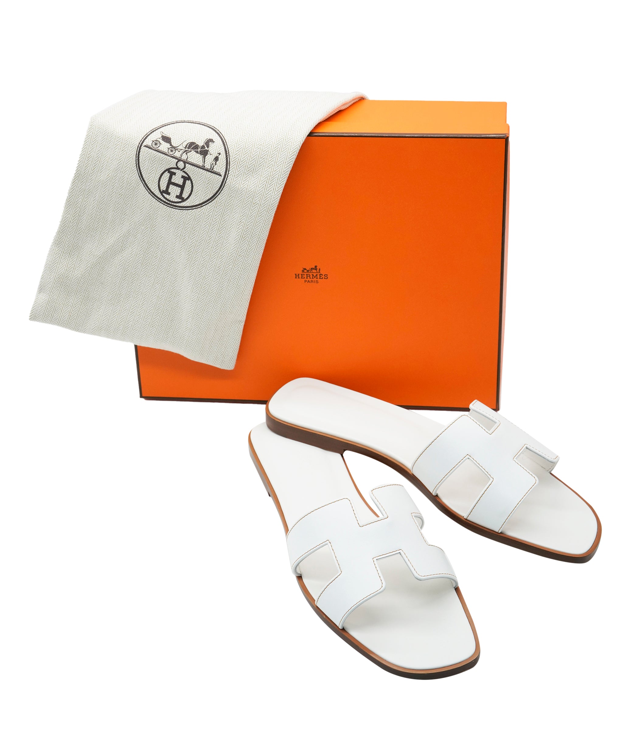Hermès Oran Sandal White Box Leather Size 41 01SHU2465 DBXM0072