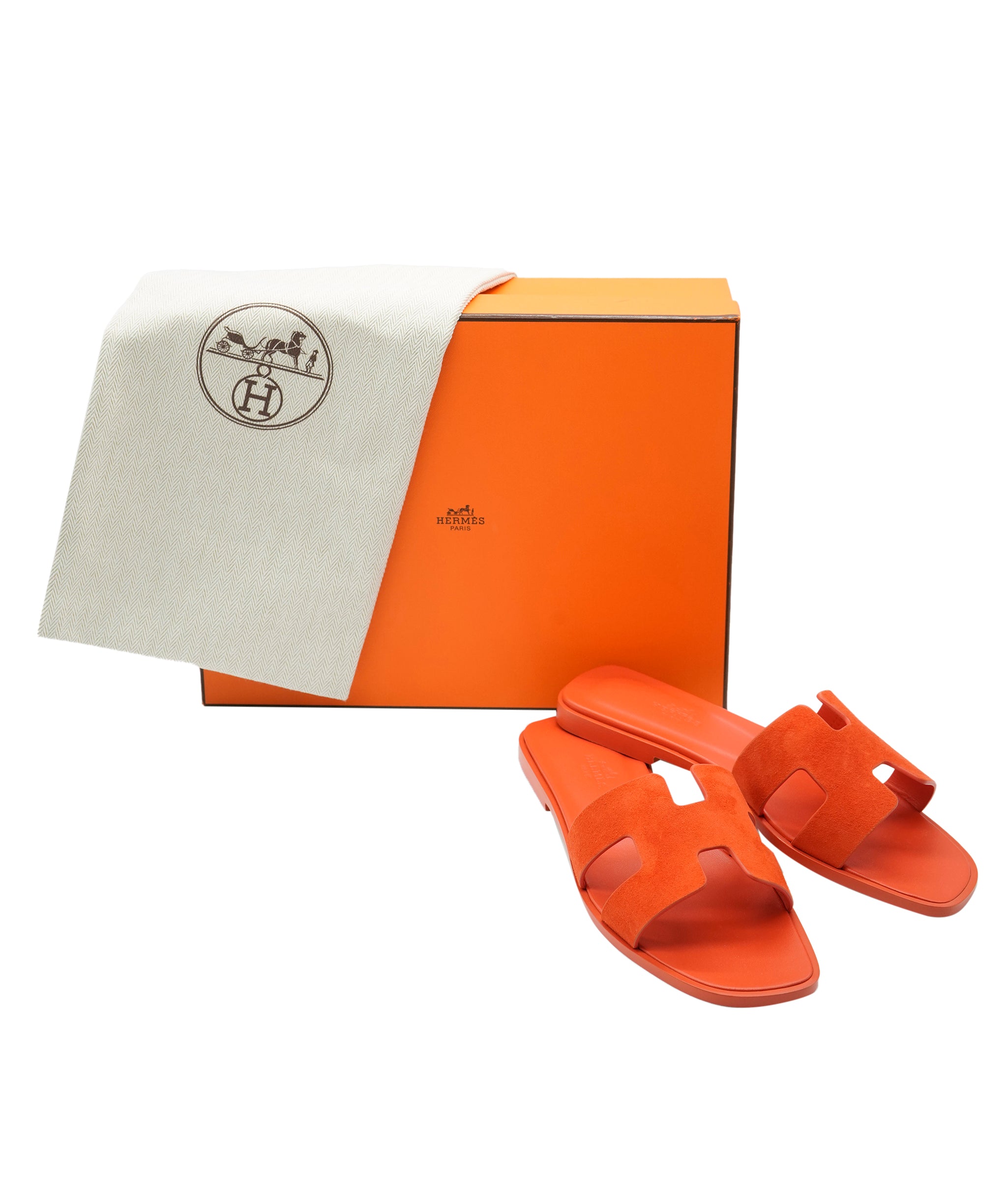 Hermès Oran Sandal Orange Corail Suede Size 37 01SHU245 DBXM0071