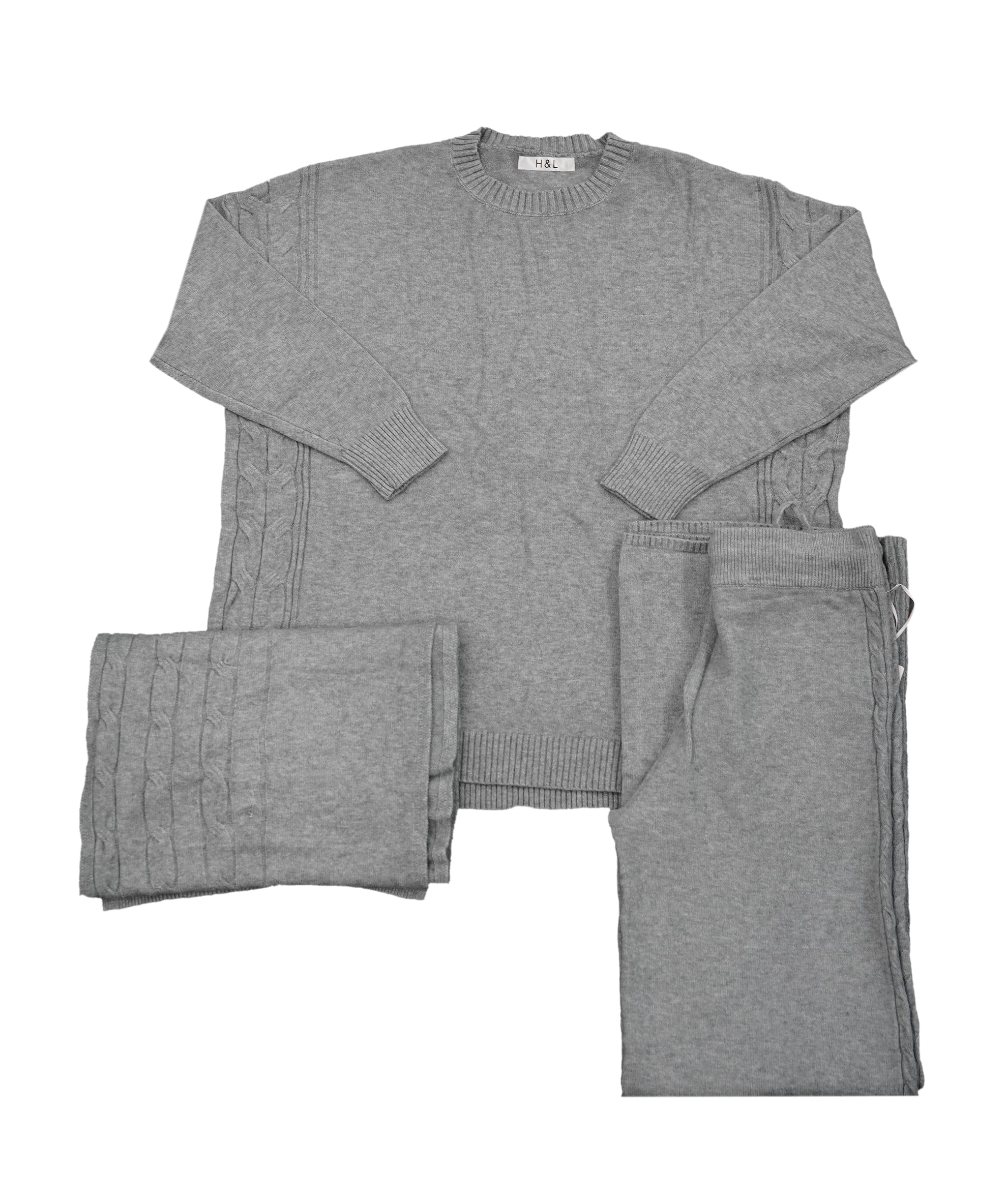 A117A (Grey) - M/L 3 Piece Cashmere Braided Scarf Set AKC0209