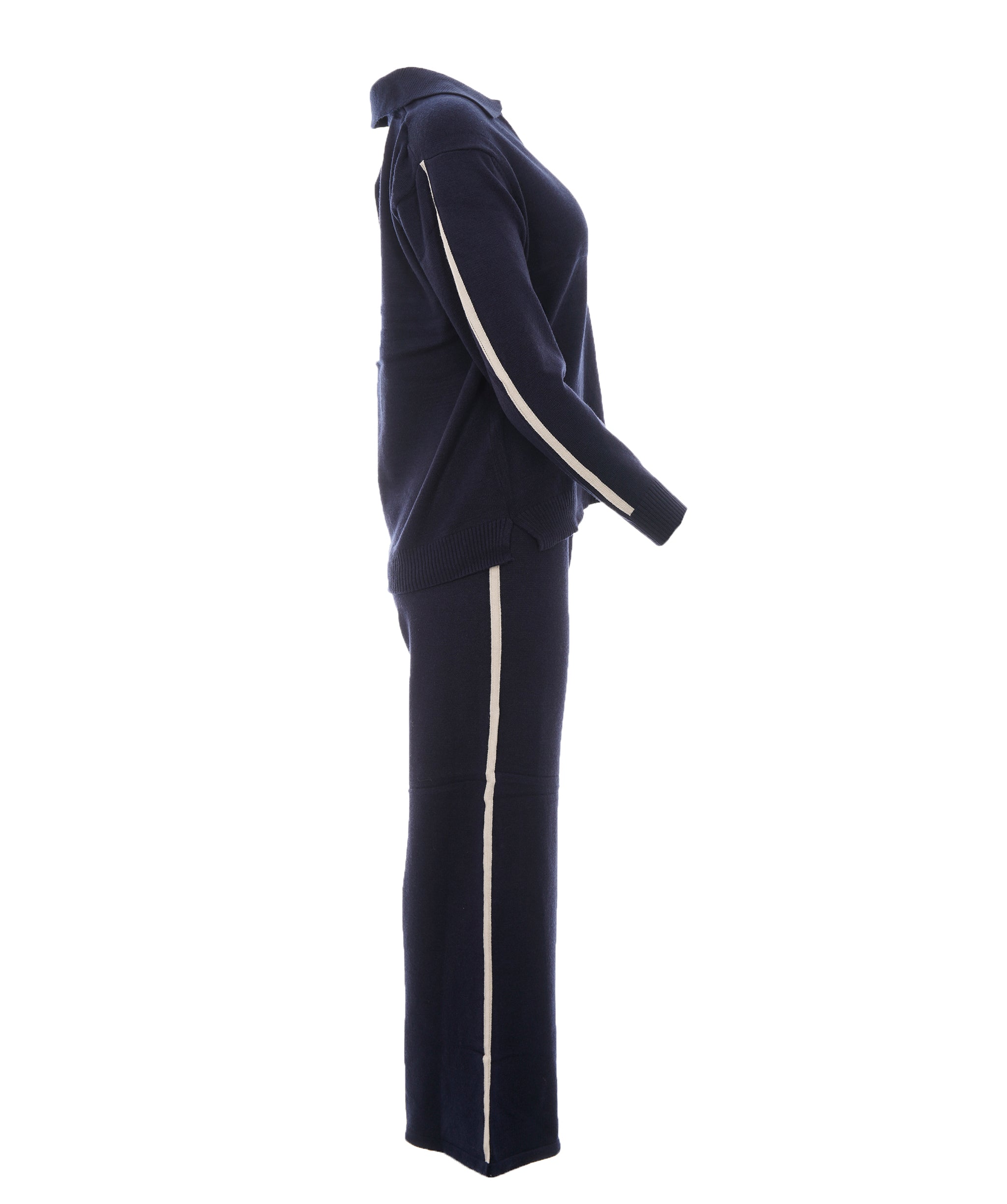 Layla Navy M/L Arm Striped Cashmere Loungewear Set AKC0353