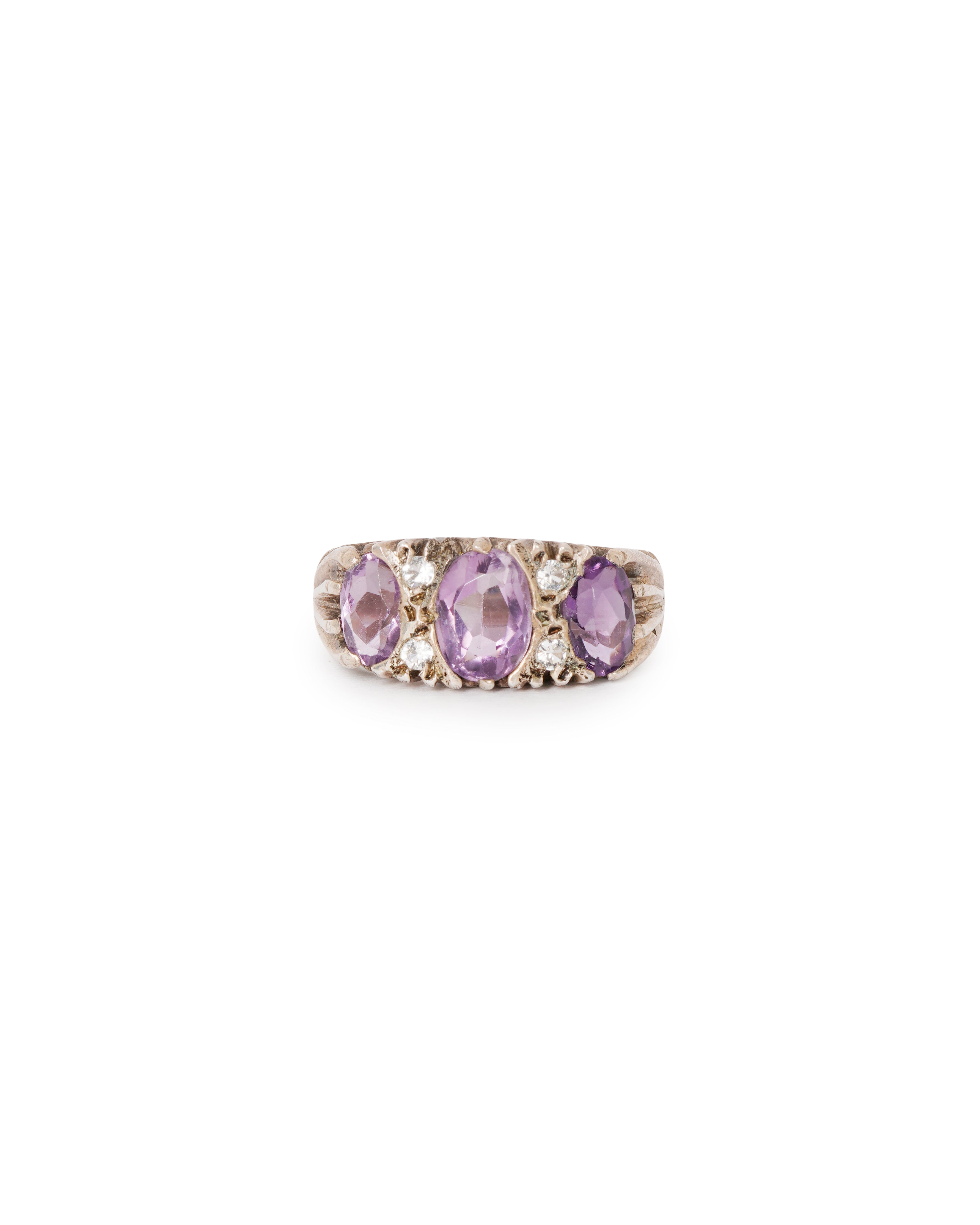 Solid silver amethyst trio ring ALTC0492