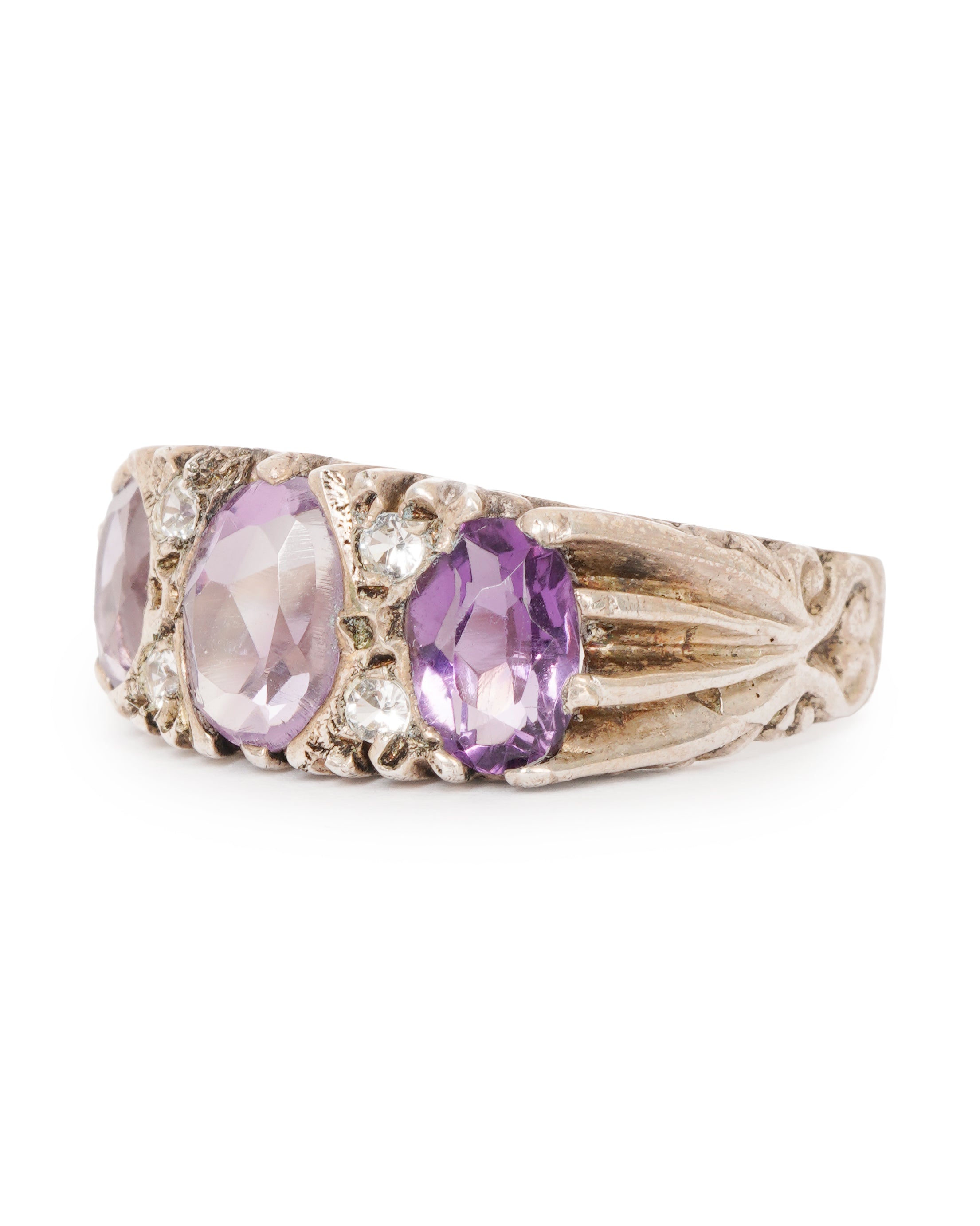 Solid silver amethyst trio ring ALTC0492