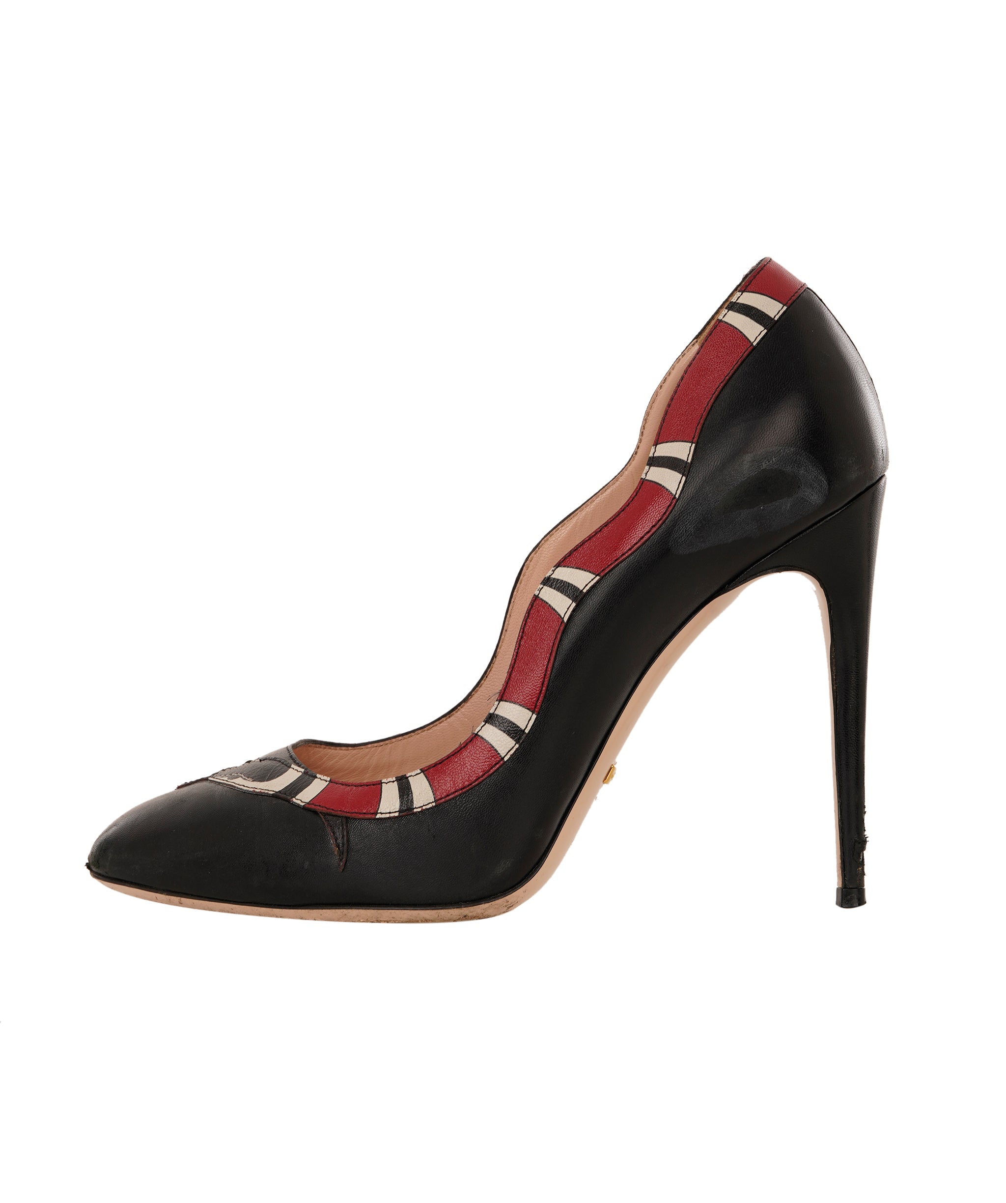 Gucci Black Leather Snake Heeled Pumps Size 39 ANC1736