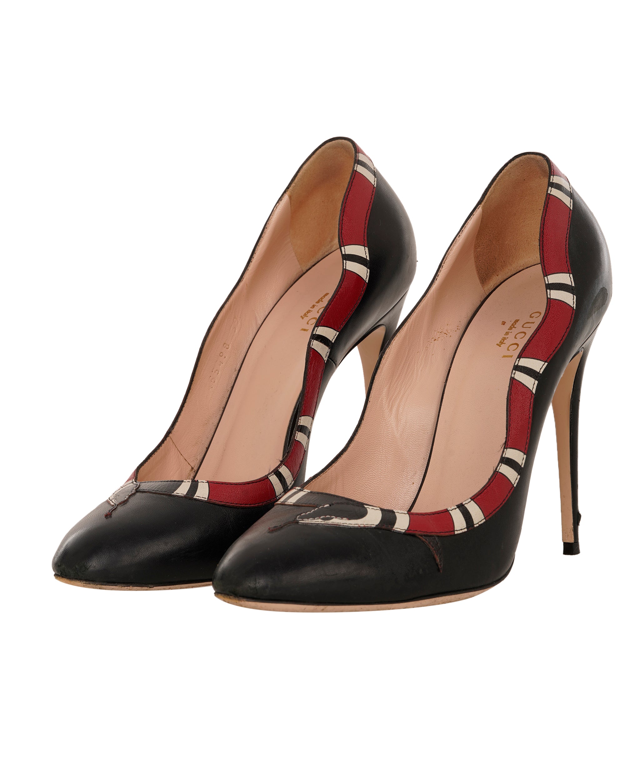 Gucci Black Leather Snake Heeled Pumps Size 39 ANC1736
