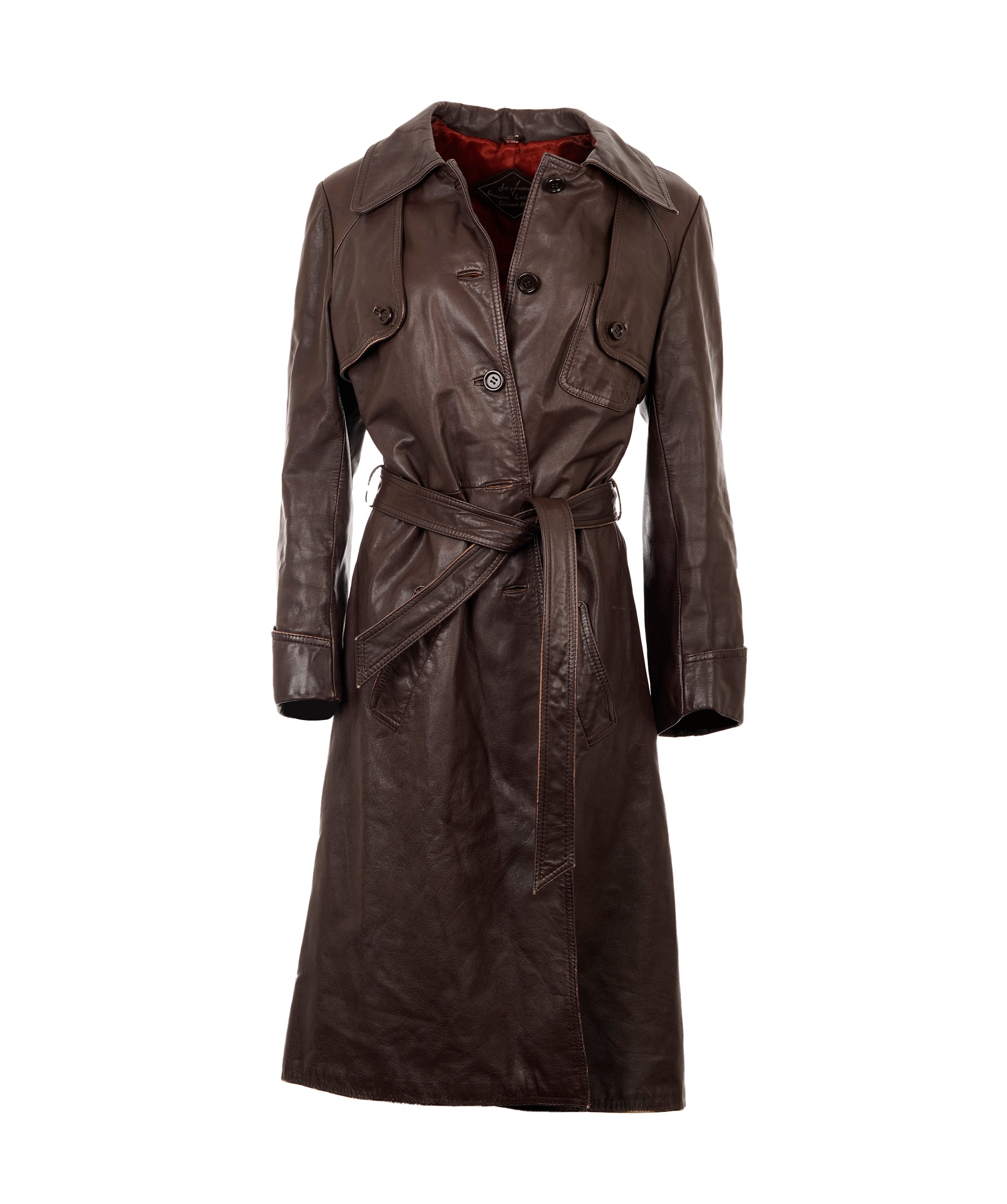 Brown Leather Trench Coat Size Medium ANC1722