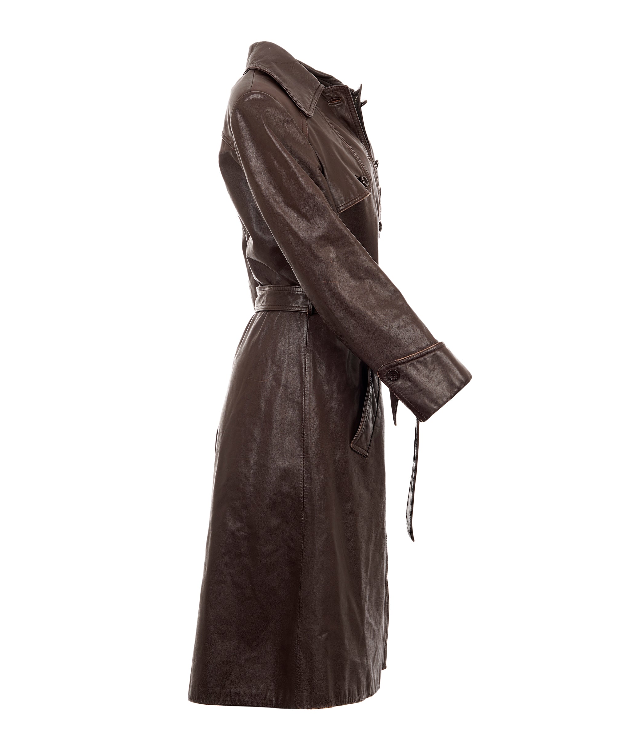 Brown Leather Trench Coat Size Medium ANC1722