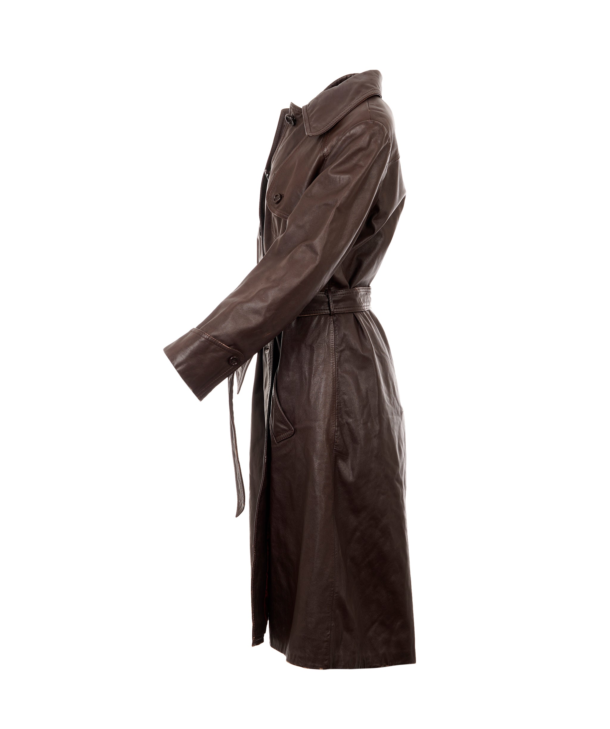 Brown Leather Trench Coat Size Medium ANC1722