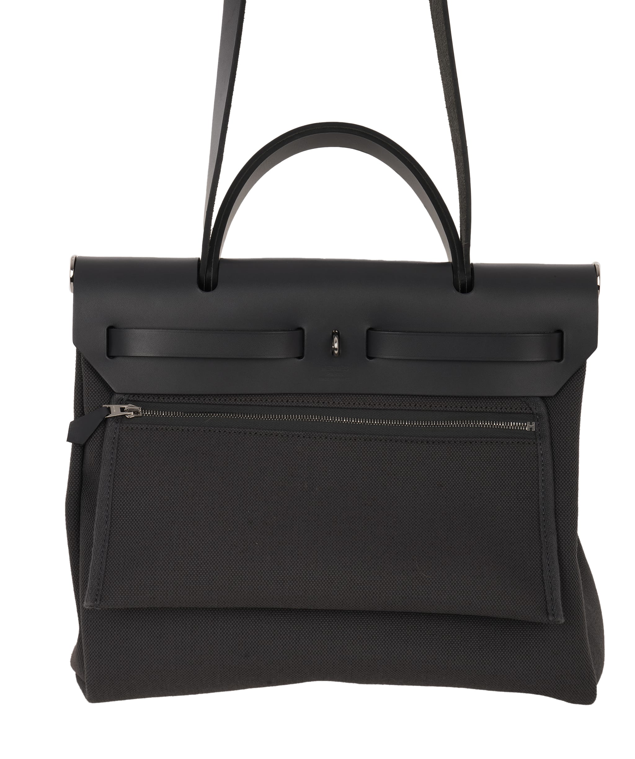 Hermes Preloved Herbag 31cm Ardoise toile with Noir hunter leather ALC4148