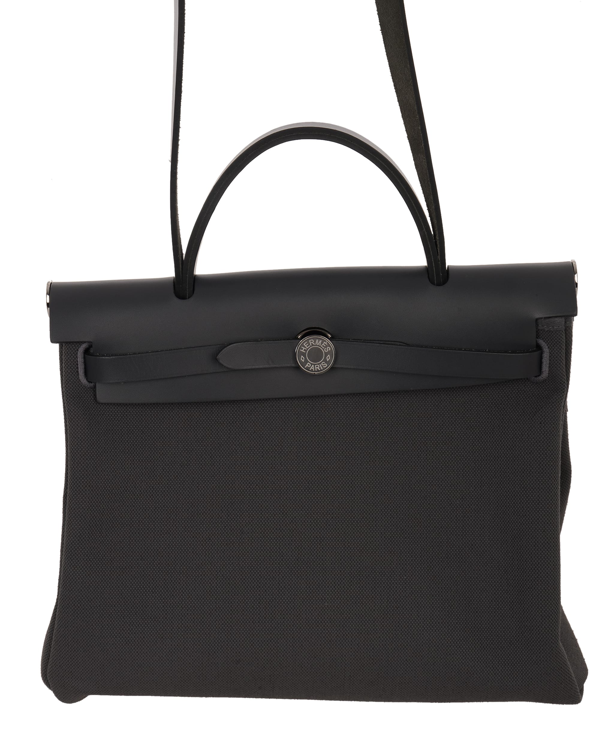 Hermes Preloved Herbag 31cm Ardoise toile with Noir hunter leather ALC4148