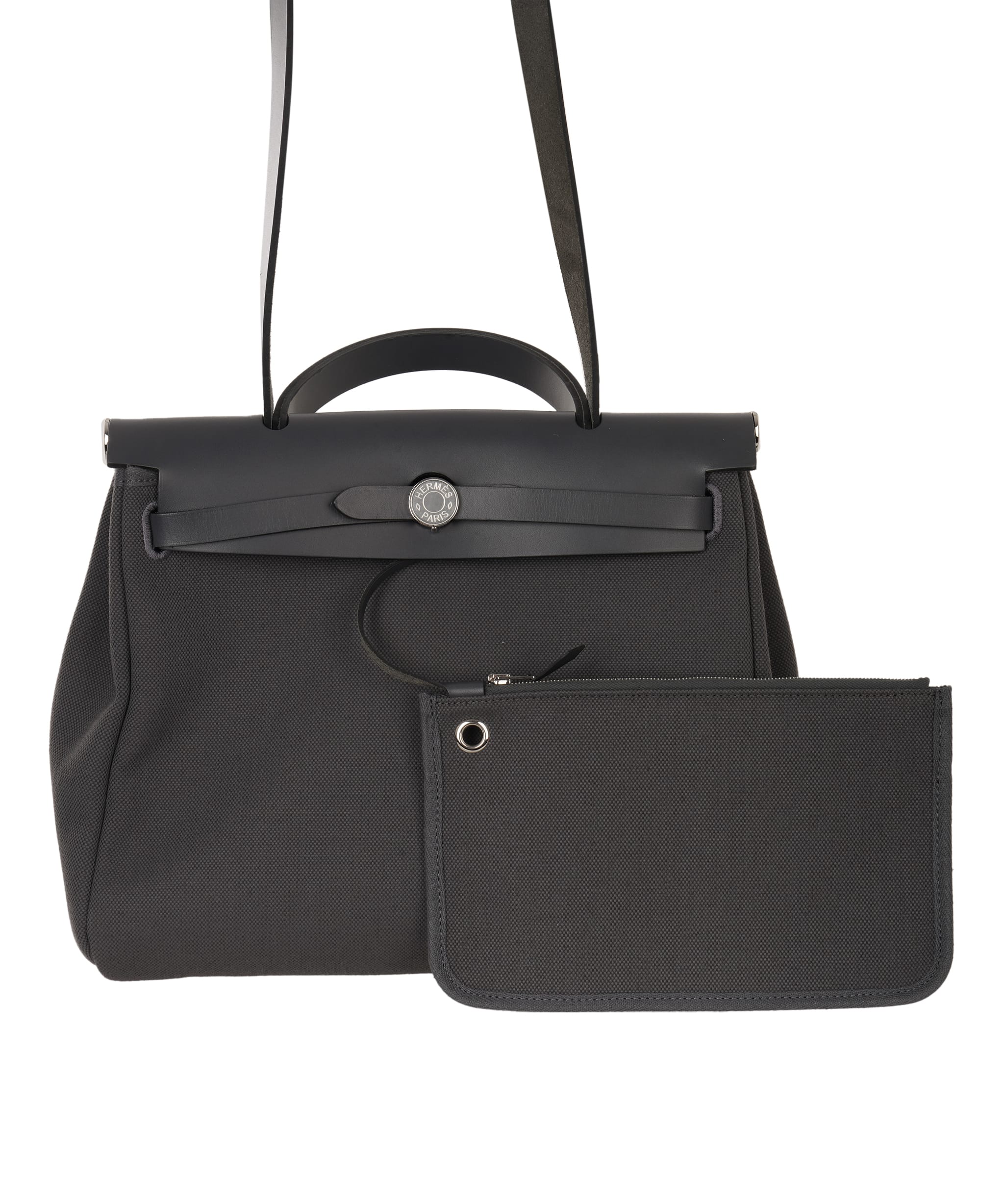 Hermes Preloved Herbag 31cm Ardoise toile with Noir hunter leather ALC4148