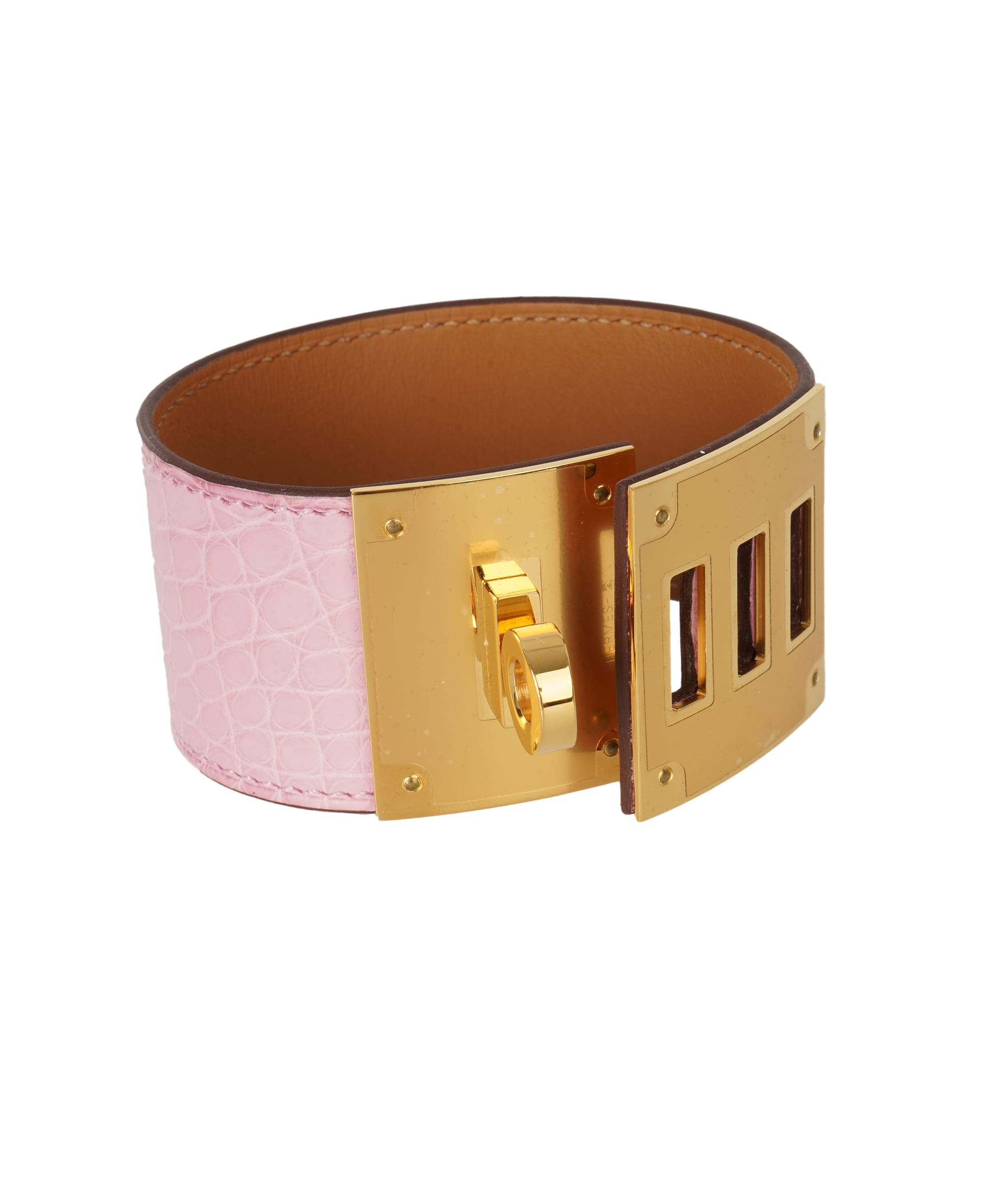 Hermes Rose Sakura Dog Alligator Bracelet ALC4153