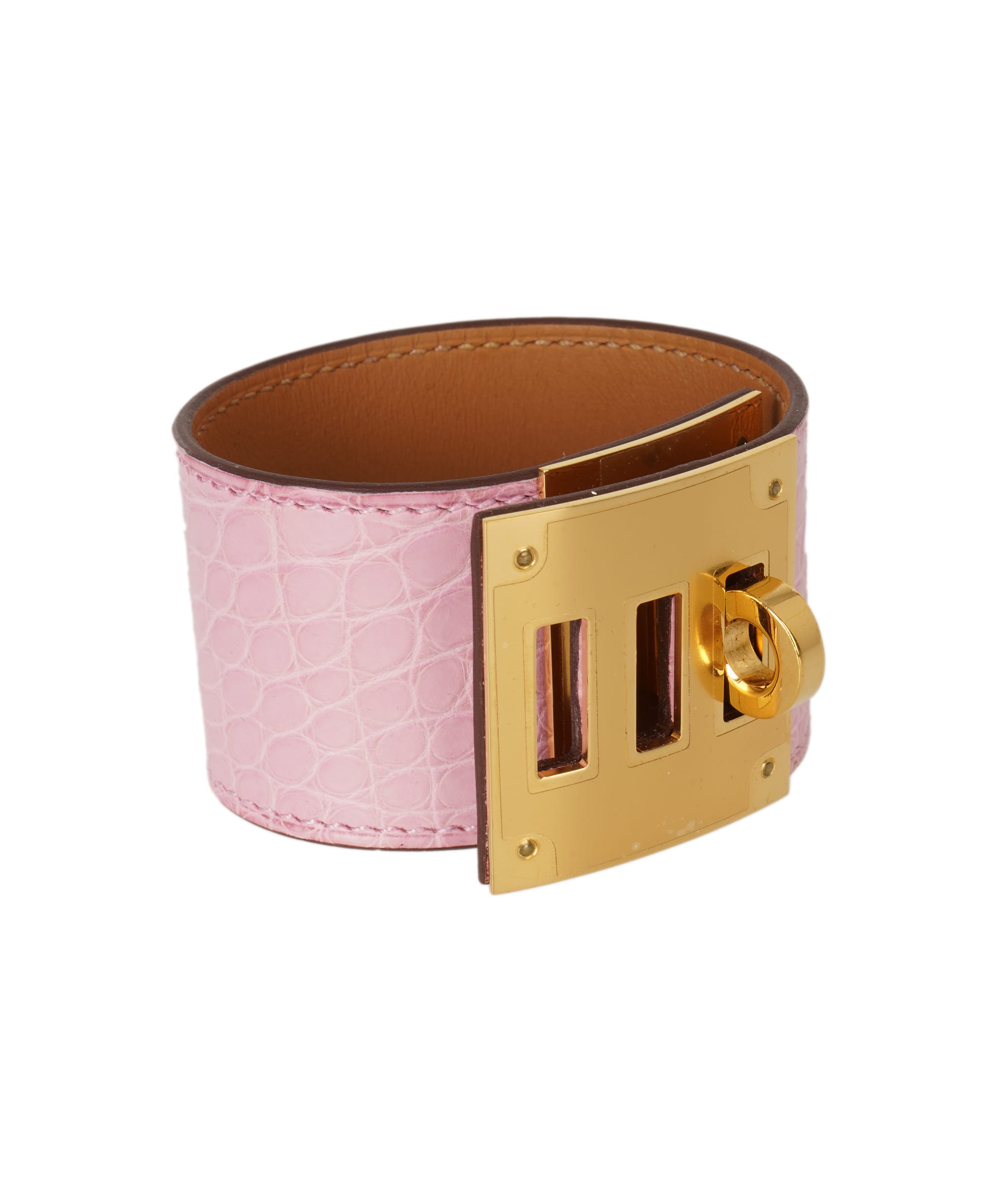 Hermes Rose Sakura Dog Alligator Bracelet ALC4153