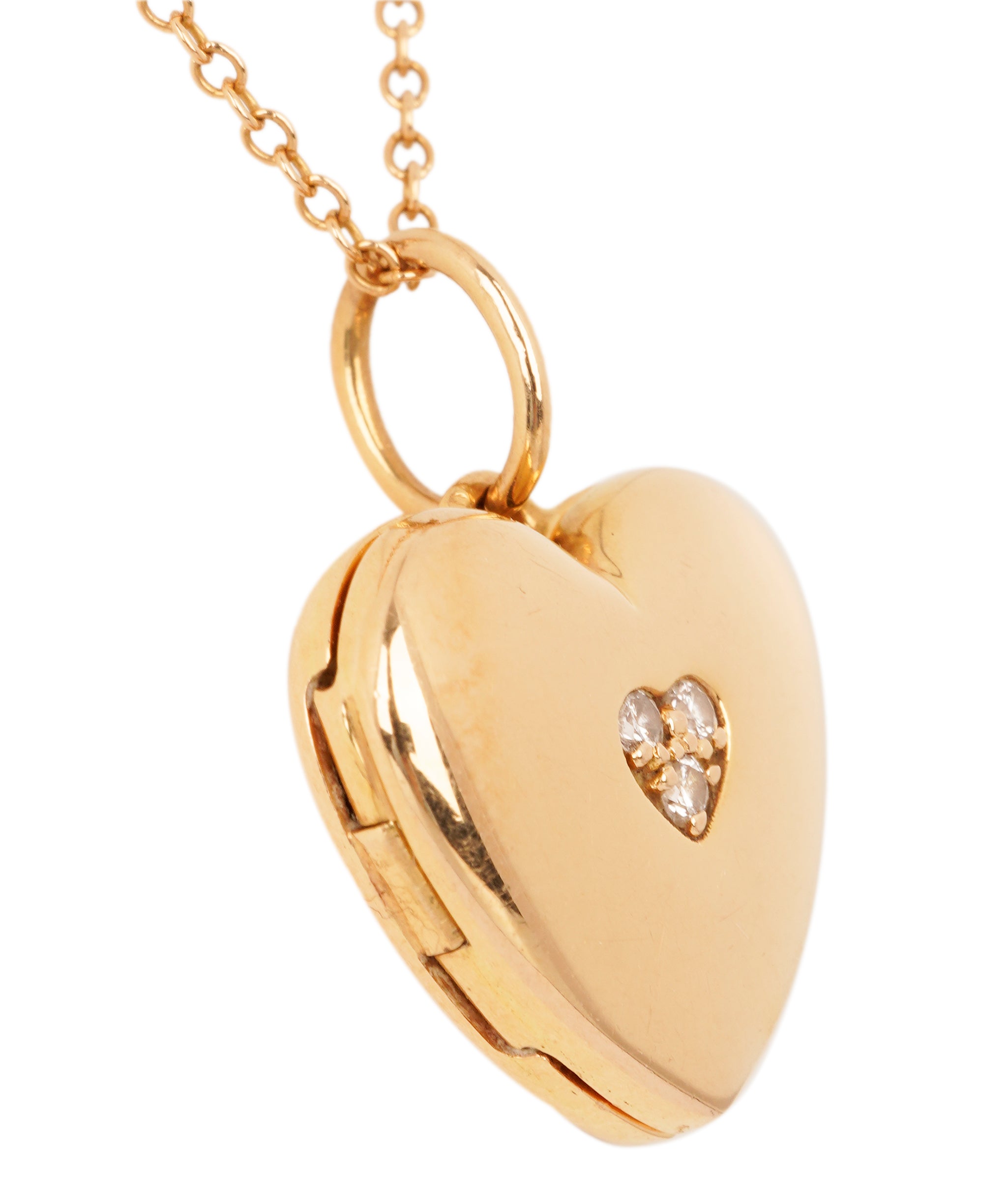 Tiffany & Co. 18K Yellow Gold and diamond heart locket and chain AKC0753