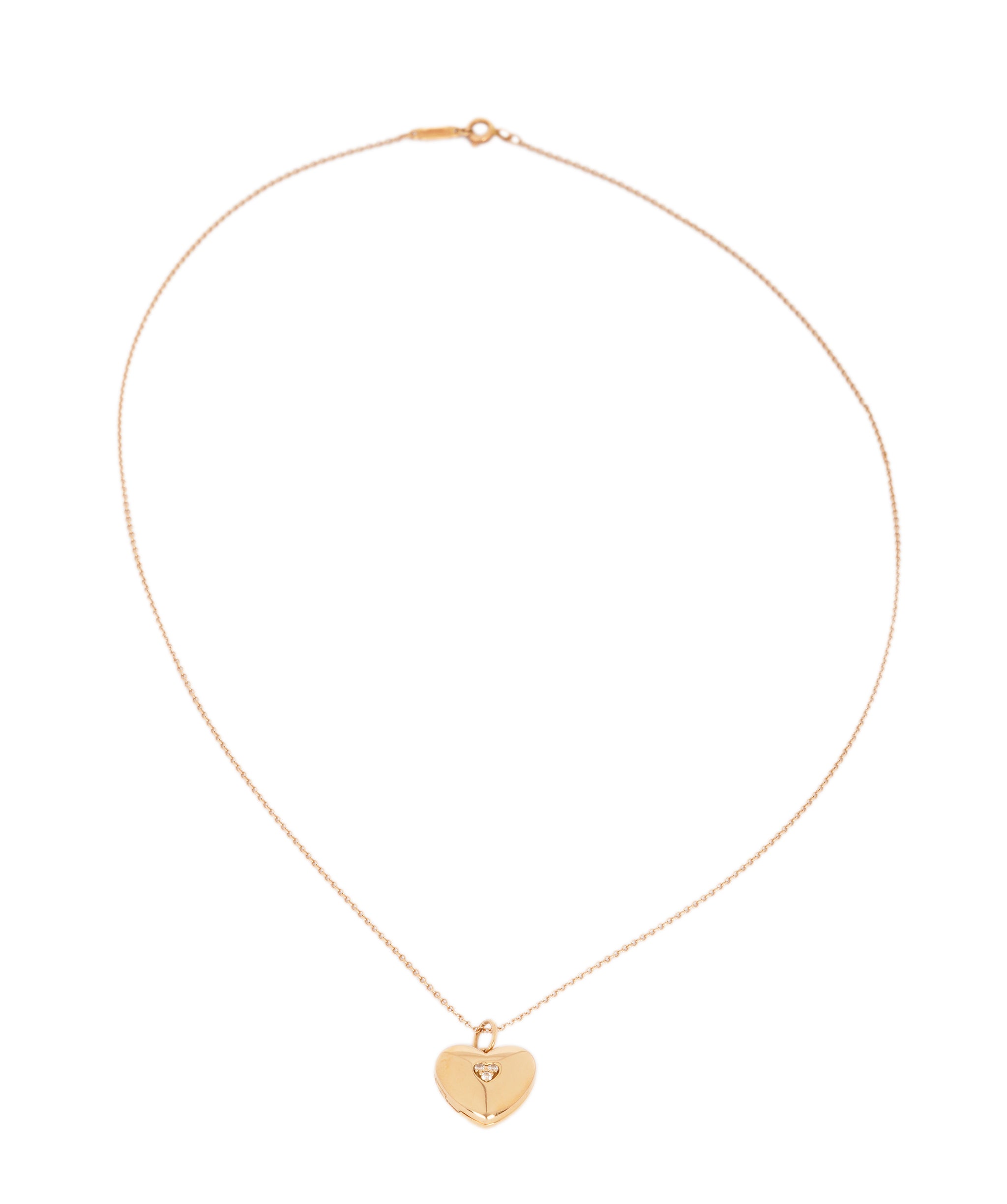 Tiffany & Co. 18K Yellow Gold and diamond heart locket and chain AKC0753