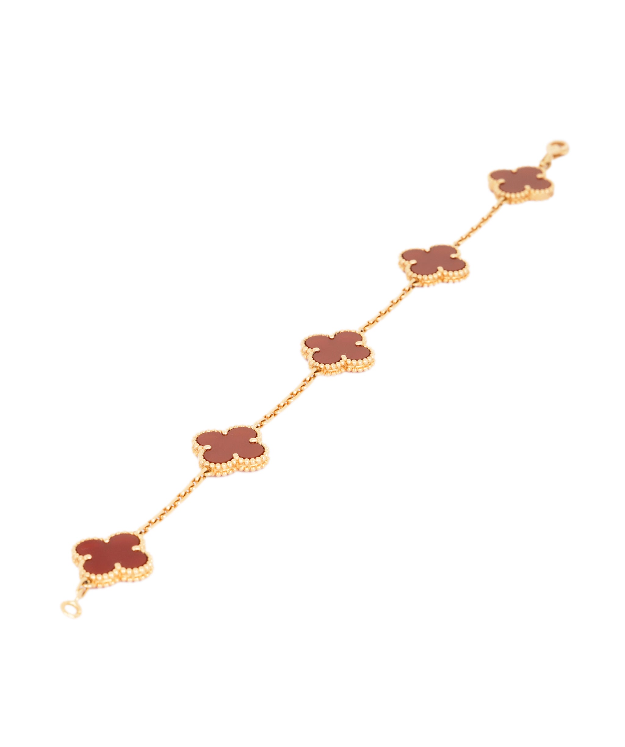 Van Cleef and Arpels 18K Yellow Gold and Carnelian Vintage Alhambra bracelet, 5 motifs AKC0751