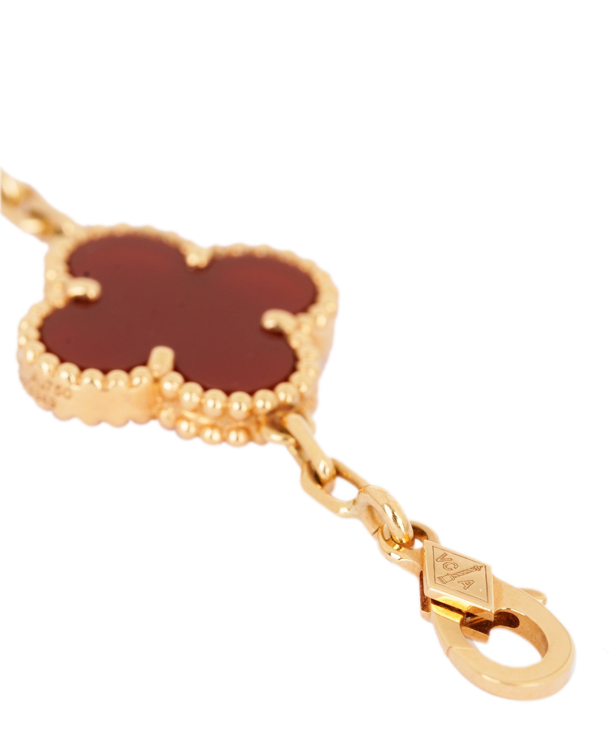Van Cleef and Arpels 18K Yellow Gold and Carnelian Vintage Alhambra bracelet, 5 motifs AKC0751