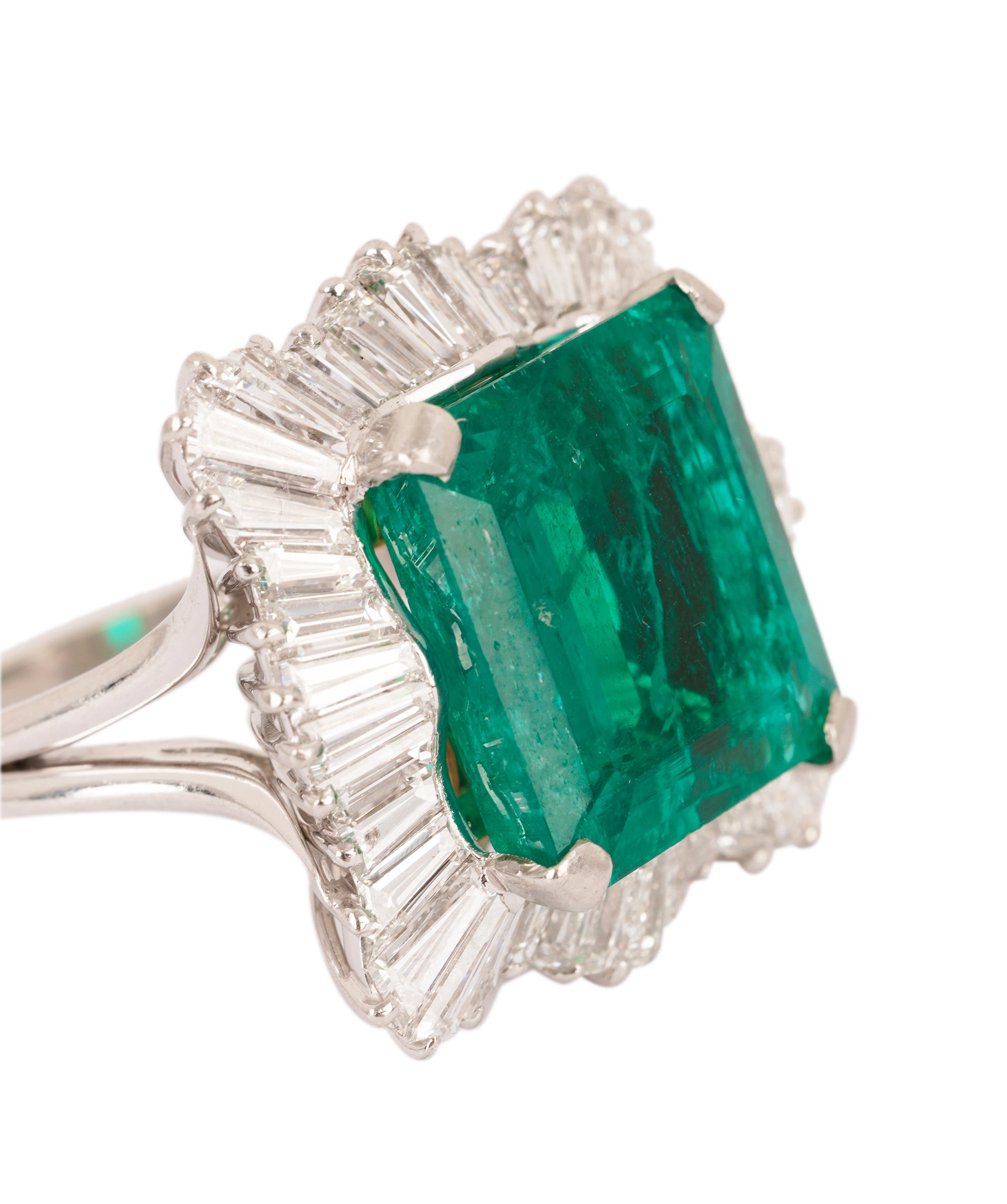 Colombian Emerald & Baguette Diamond Cluster Ring WA25028