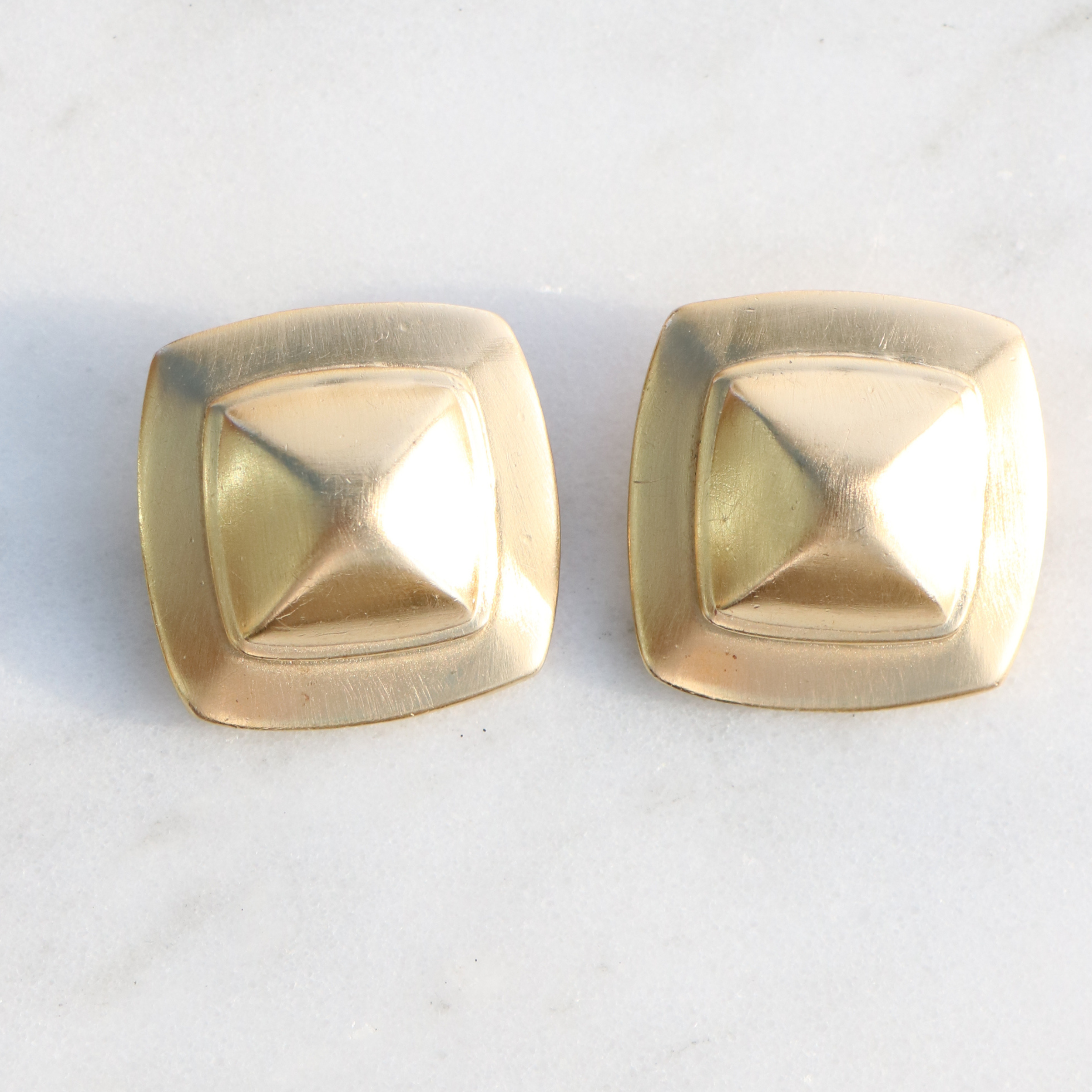 Large Cushion Brushed Modernist Vintage Earrings