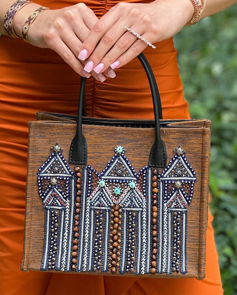 Limited-Edition Mini Tote Bag with Hand-Embellished Glass and Stone Beads
