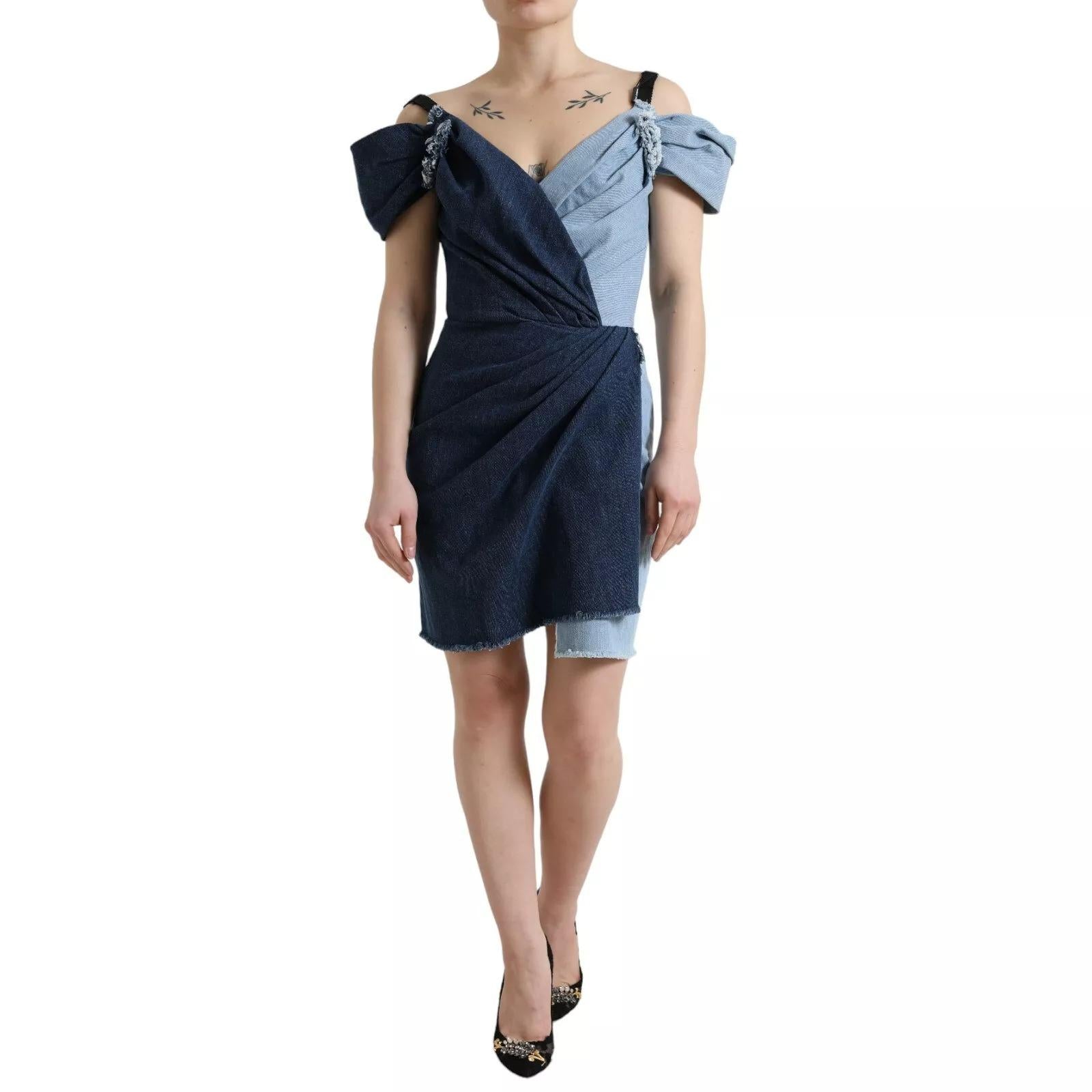 Dolce & Gabbana Dress Two Tone Blue Patchwork Denim Mini DG167F