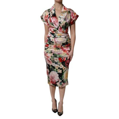Dolce & Gabbana Dress Multicolour Floral Short Sleeves Sheath Midi DG170F