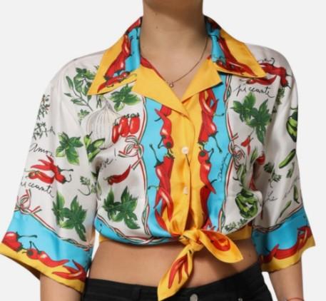Dolce & Gabbana Top Multicolour Chili Silk Cropped Blouse DG422F