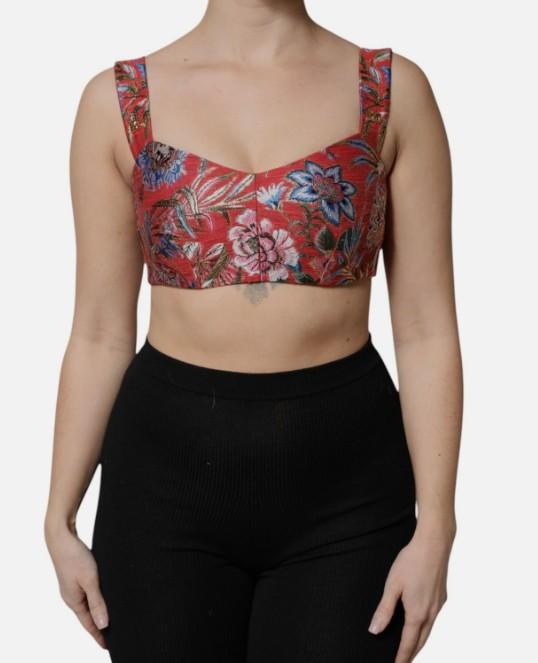 Dolce & Gabbana Top Red Floral Brocade Cropped Bustier Corset DG131F