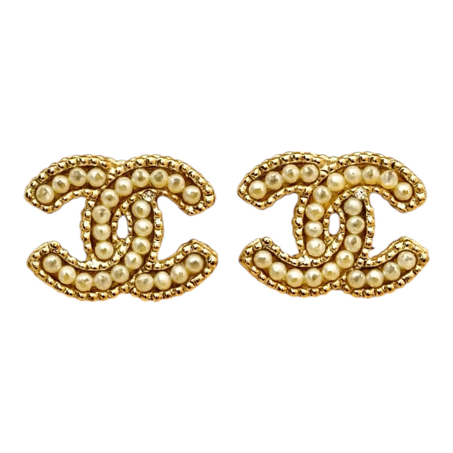 Chanel Gold Tone Beaded CC Stud Earring